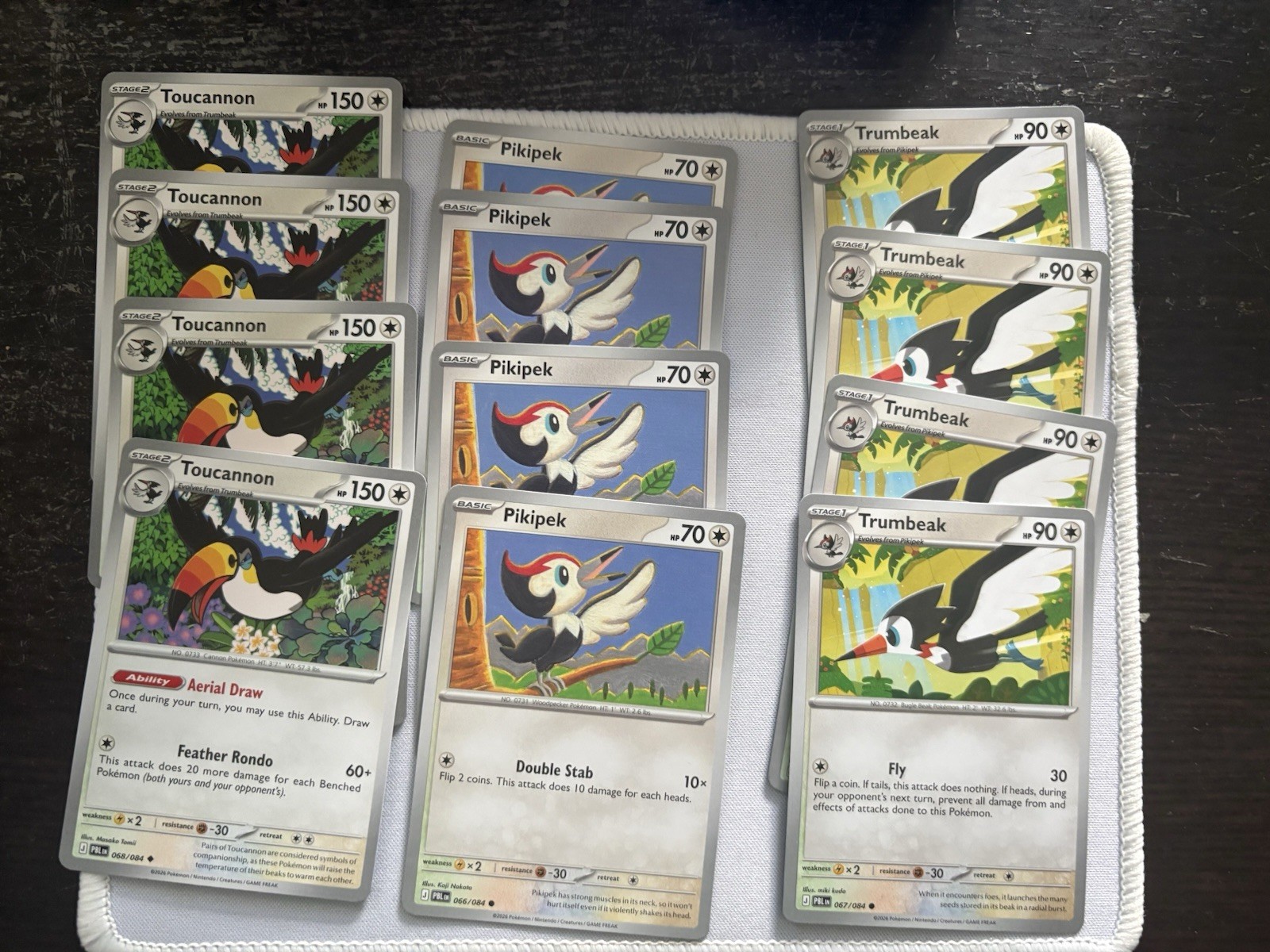 Pokémon Toucannon Evolution Line 4x Pikipek 4x Trumbeak 4x Toucannon PBL Playset