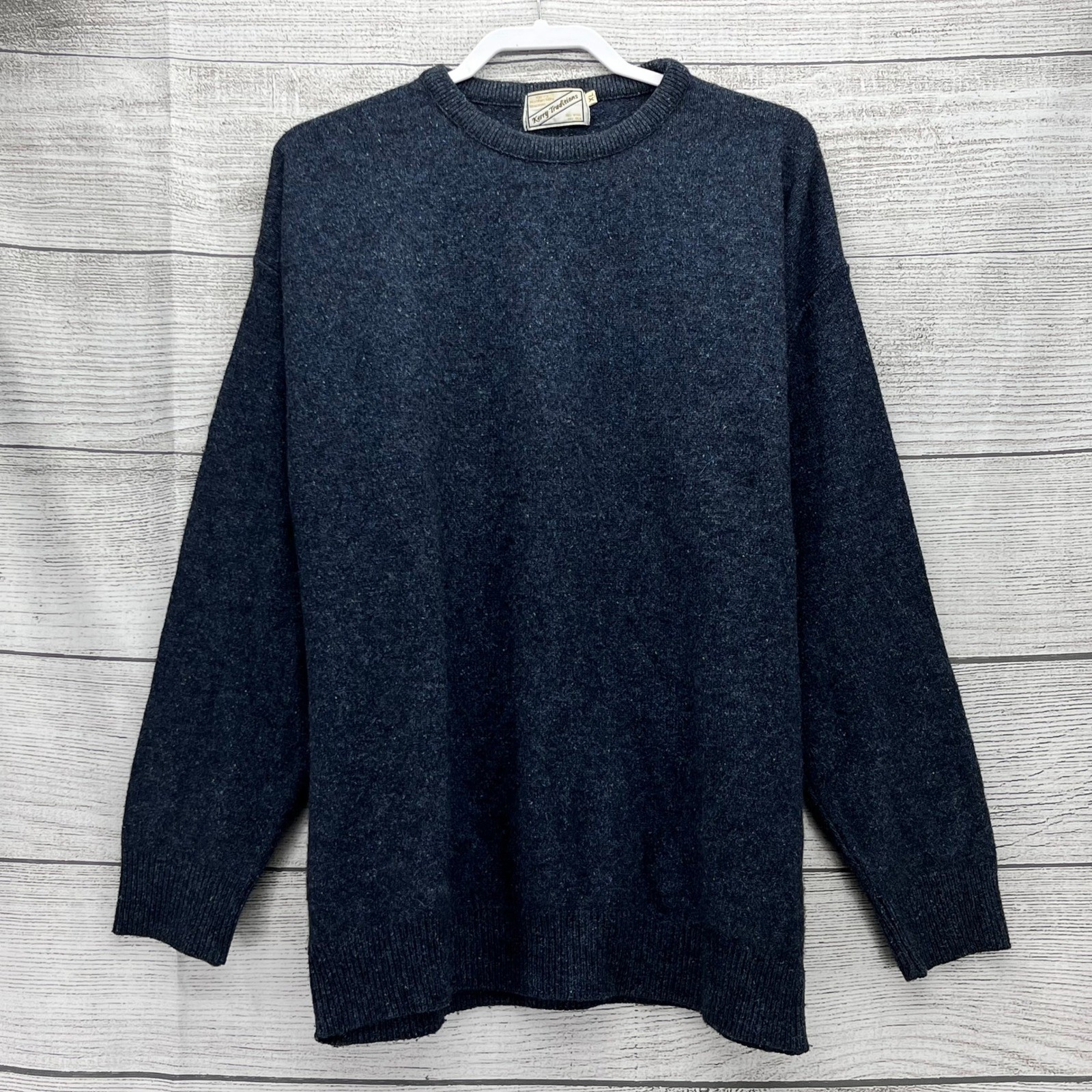 Kerry Traditions Wool Silk Blend Crewneck Sweater Mens XL Navy Blue Irish Knit