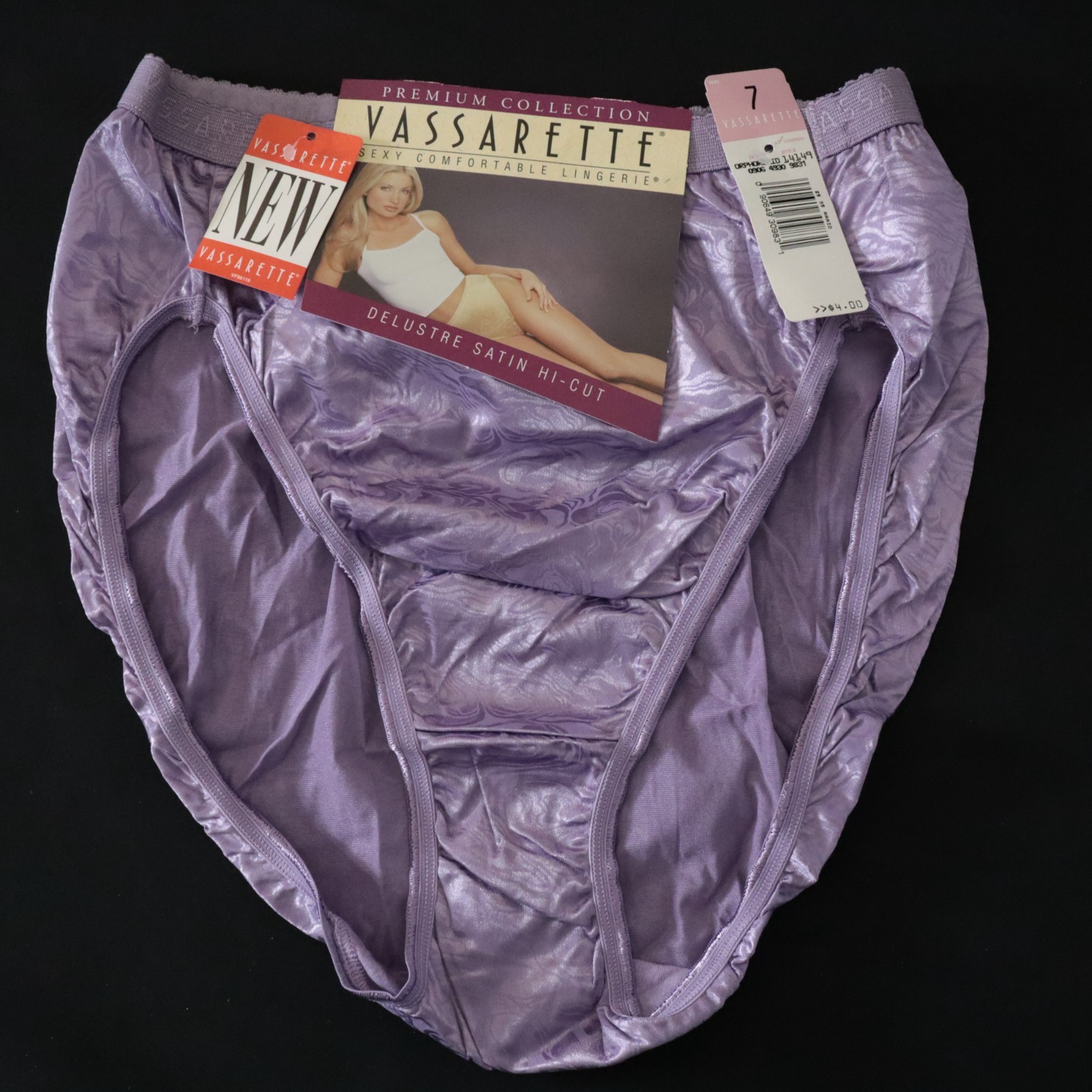 NEW Vassarette VTG 90s Second Skin Stretch Satin Logo High Cut Brief Panty LARGE