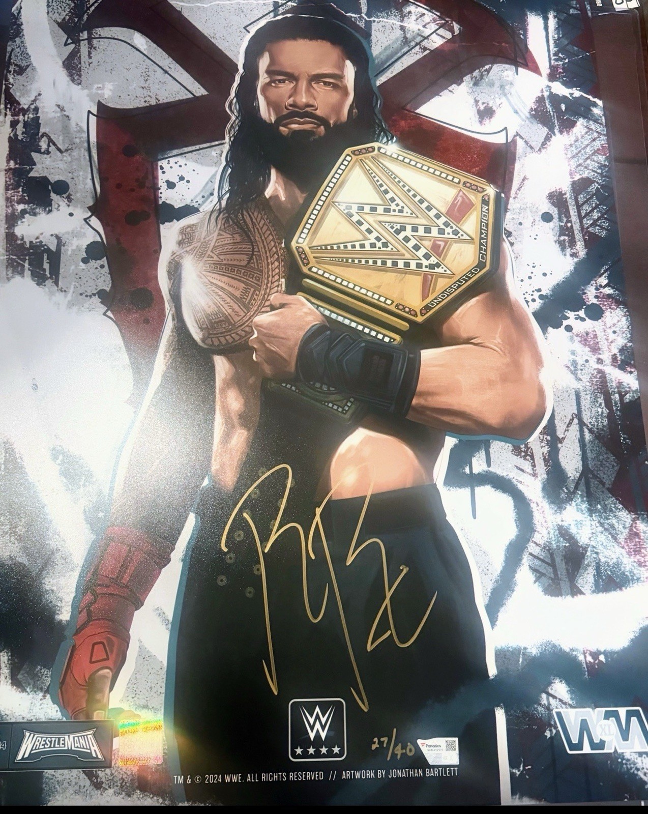 Roman Reigns WWE WRESTLEMANIA XL 40  SIGNED PHOTO Fanatics Authentic 18x24 LE/40