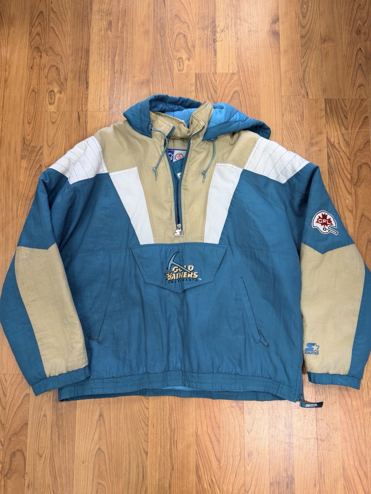 Vintage CFL Sacramento Gold Miners Starter Jacket Size XL Puffer Jacket 90s