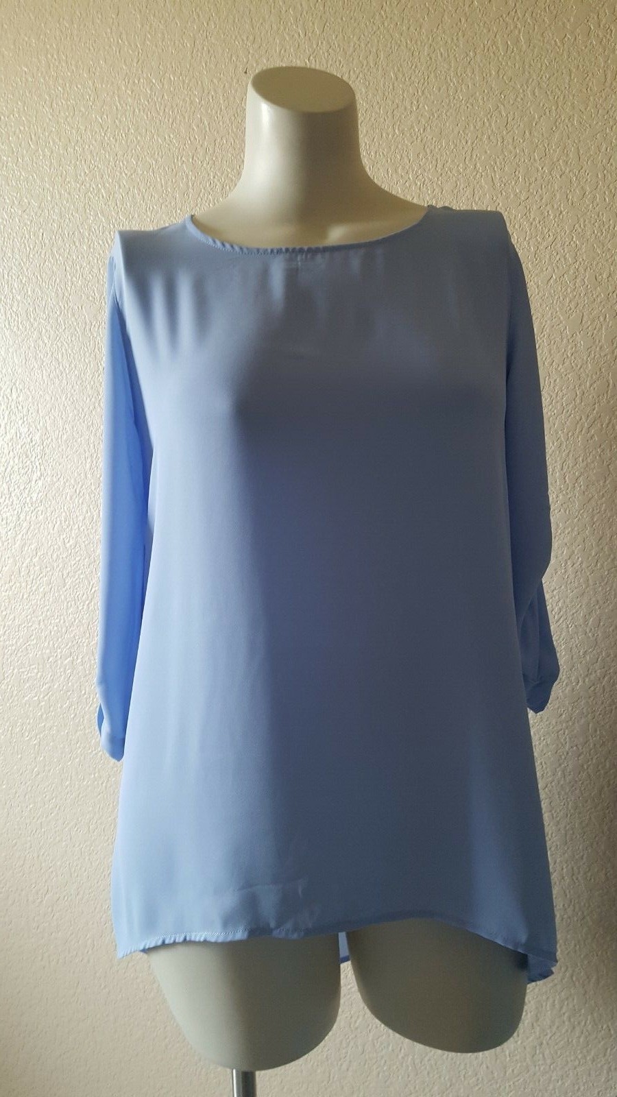 Chico\'s Size 1 High-Low Blue Top Tab Sleeve Size 8 New