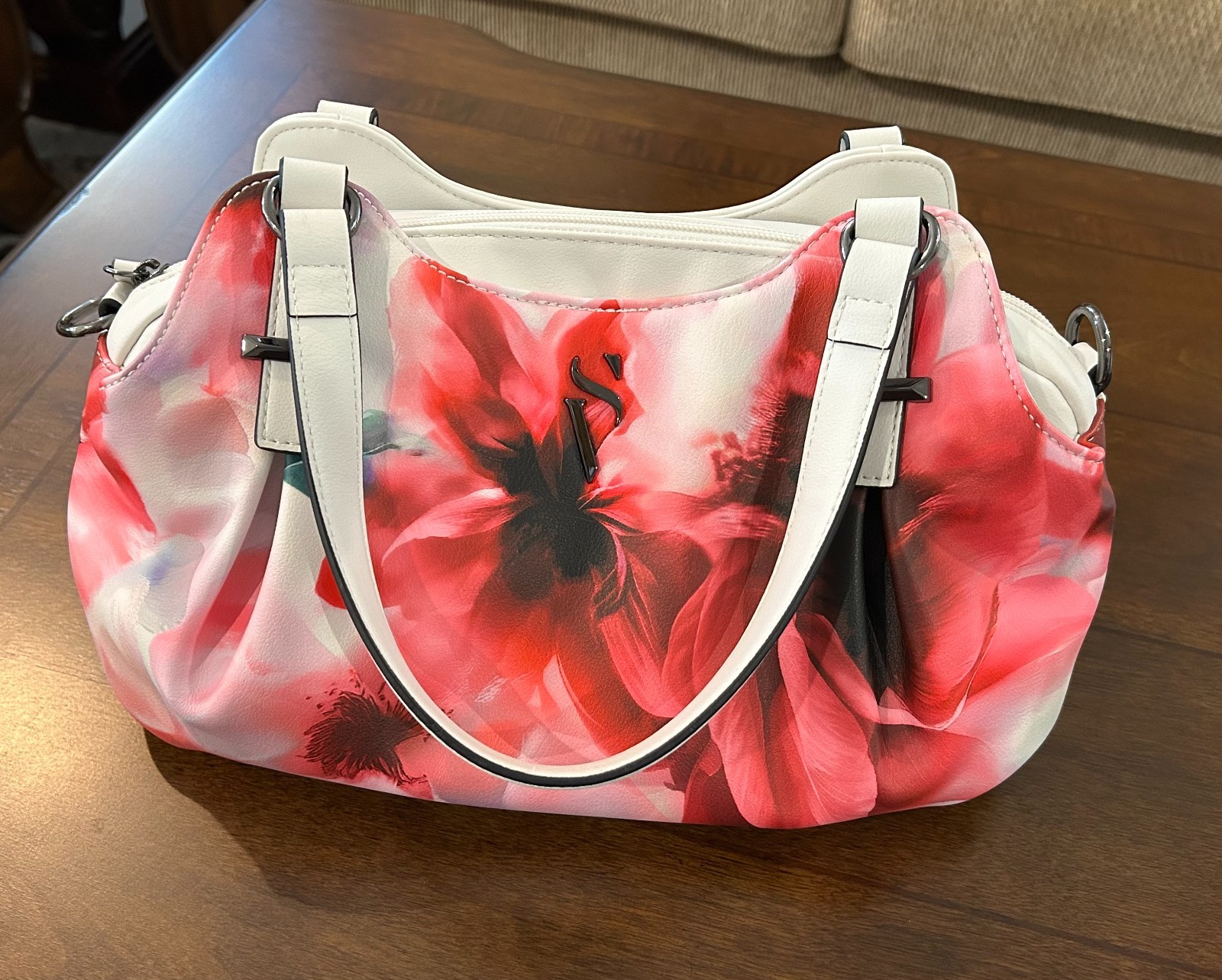 SIMPLY VERA Vera Wang Buena Satchel Bag Cross Body Pink & White Floral