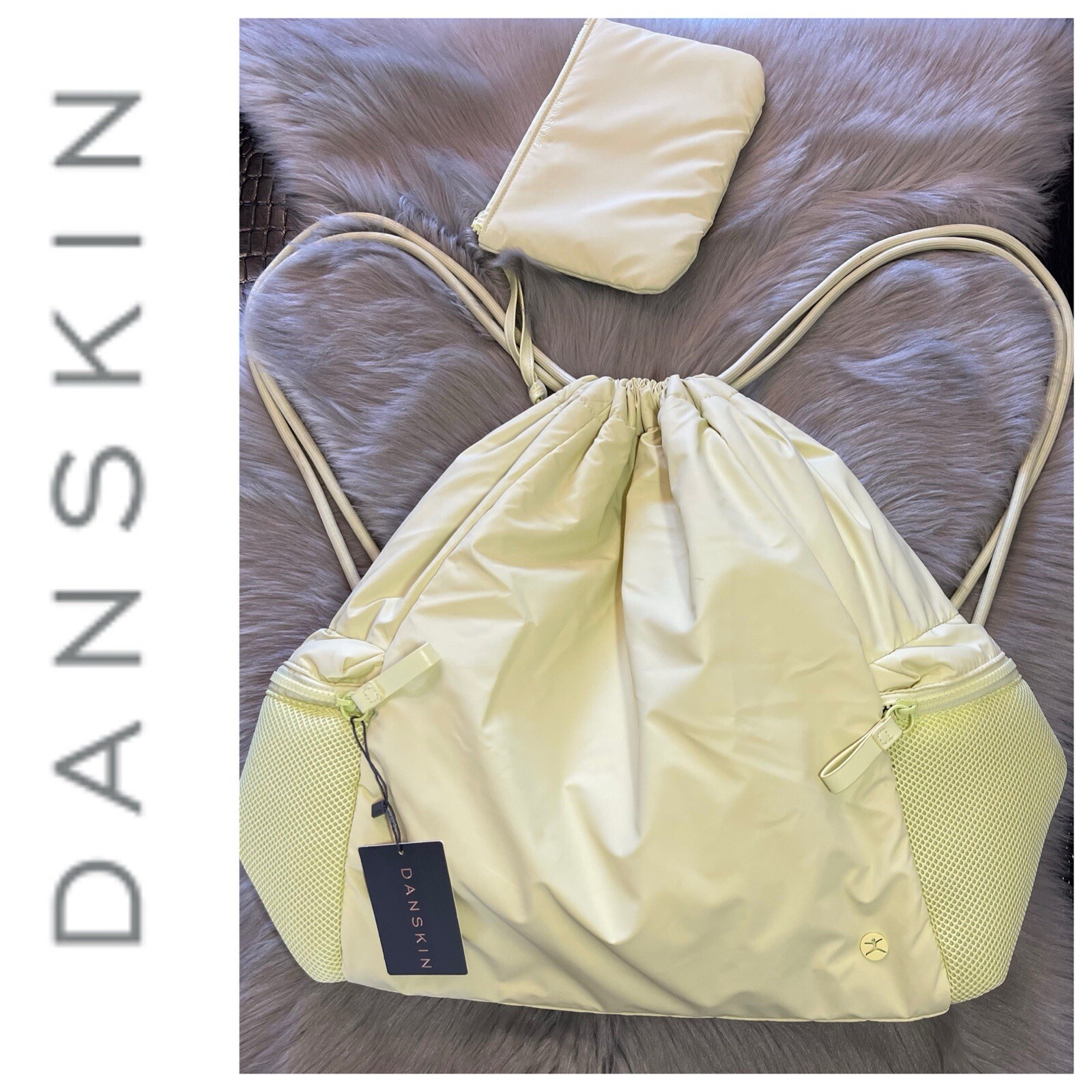 New Danskin Chrissy Cynch Backpack + Matching Pouch Tender Yellow $85
