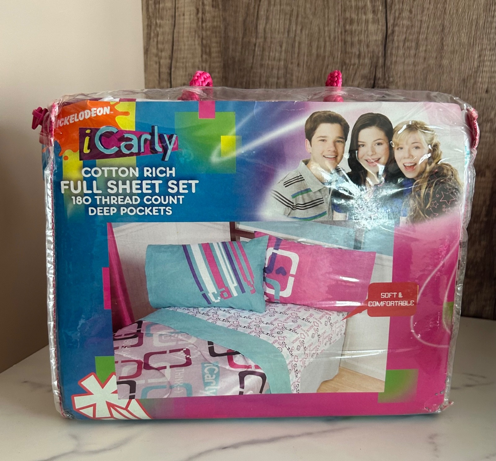 New Vtg 2009 Nickelodeon iCarly Full Sheet Set Y2K Pixel Text Nostalgia Bedding