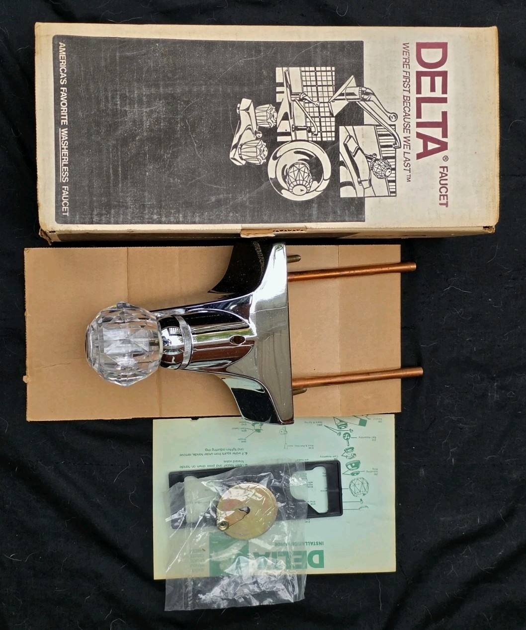 Vtg Delta Sink Bathroom Faucet Chrome Plastic Crystal Ball Model 502 Mib