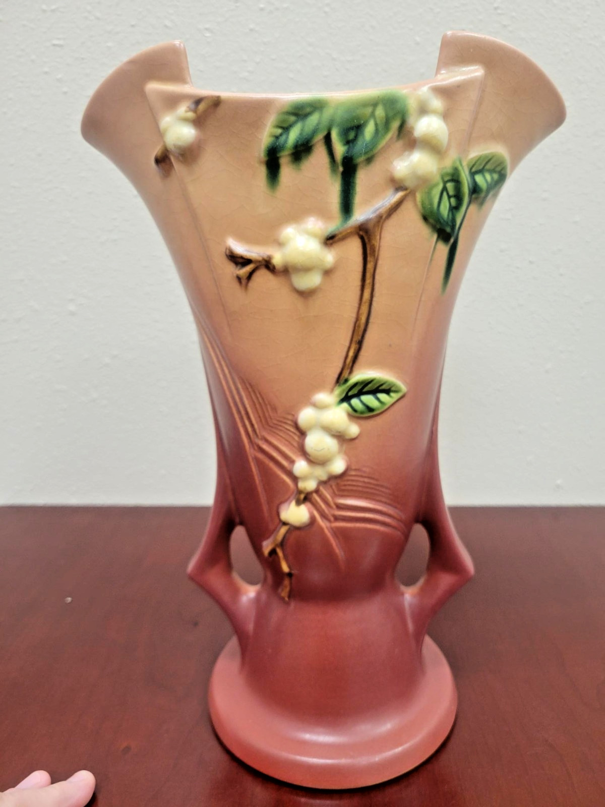 Beautiful ~ Roseville Pottery Snowberry Pink  Pottery Vase IV2-12 ~ Large Vase