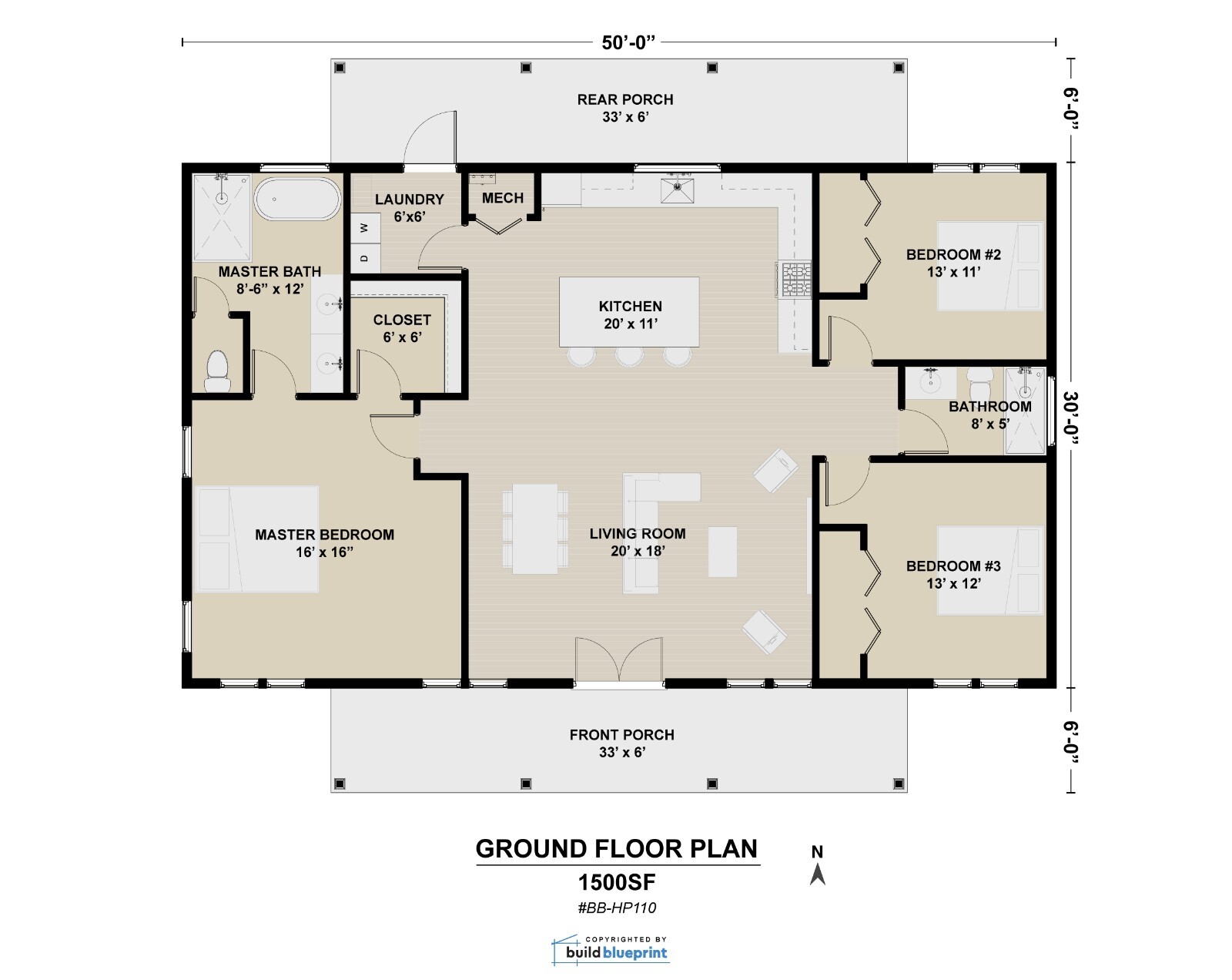 30x50 Modern Farmhouse Custom Architectural Plans 1500SF - PDF Download
