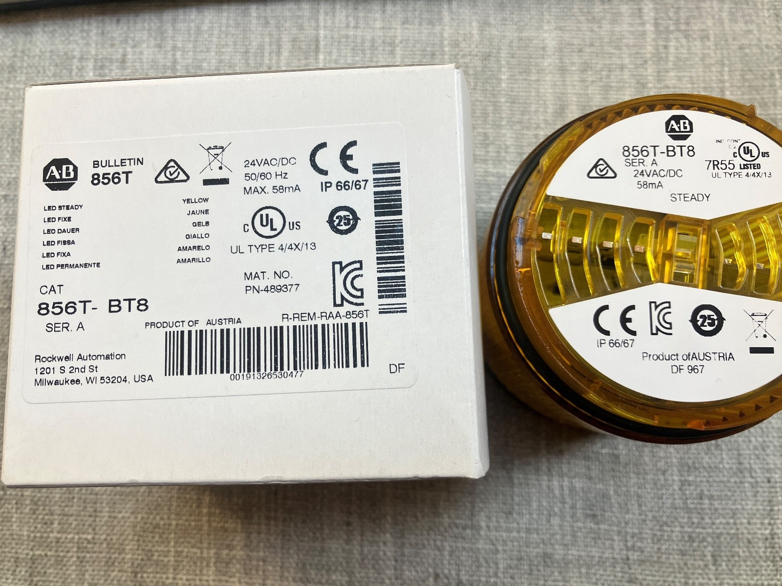 ALLEN BRADLEY 856T-BT8 STACK LIGHT SER. A 24VAC 50/60HZ 856TBT8 NEW, SURPLUS
