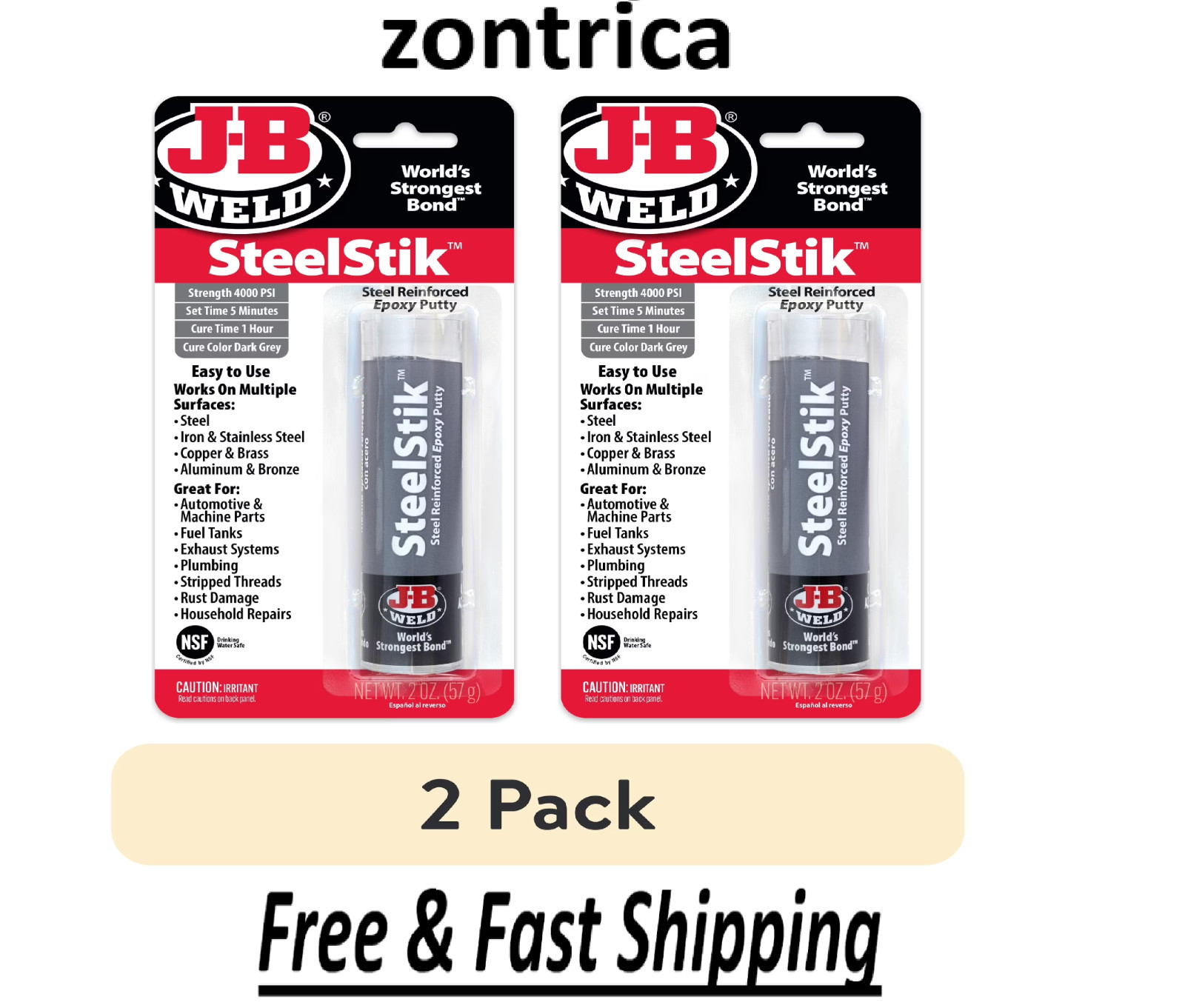 J-B Weld SteelStik Epoxy Putty 2 oz each Gray - 2 Pack