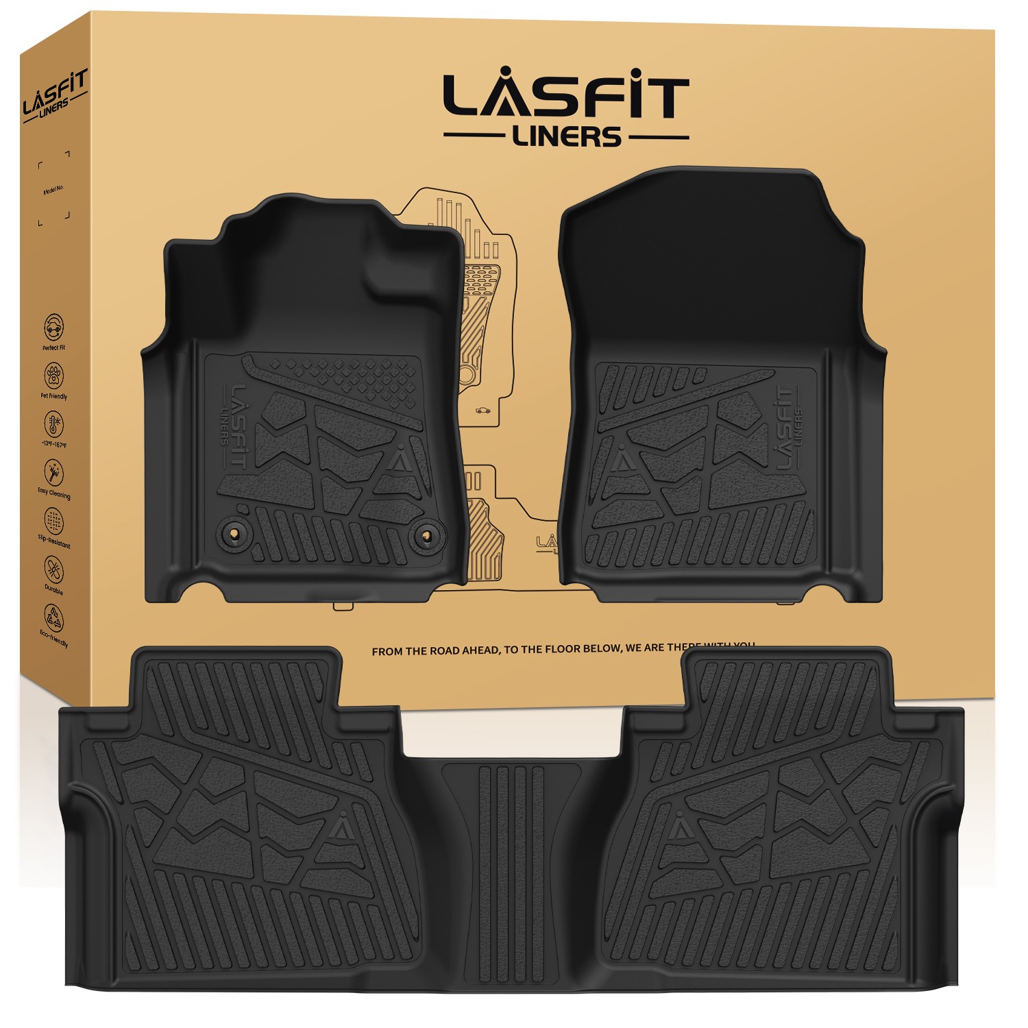 LASFIT TPE Floor Mats Liner for 2007-2011 Toyota Tundra Double Cab / CrewMax Cab
