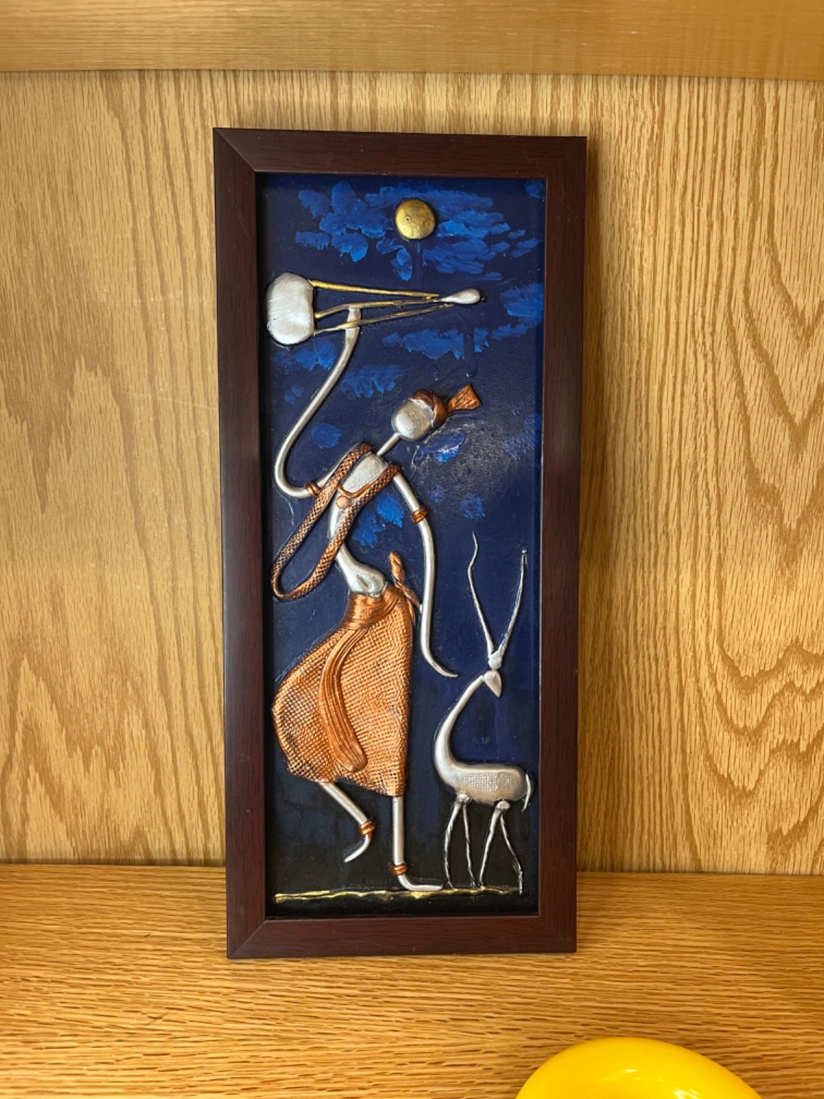 Vintage Indian Dhokra Bastar Tribal Metal Wire Mixed Media Framed Wall Art 3D