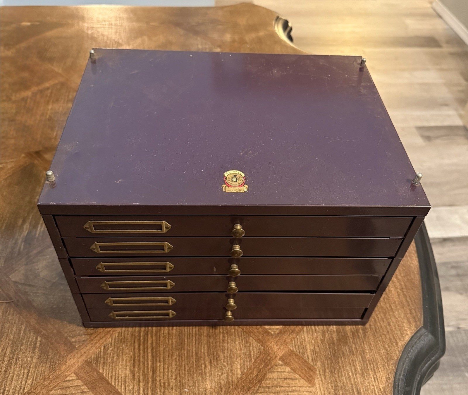 Swartchild Vintage 6 Drawer Metal Watchmakers Cabinet w/Parts, Staff, Crown, Ect Swartchild Vintage 6 Drawer Metal Watchmakers Cabinet w/Parts, Staff, Crown, Ect