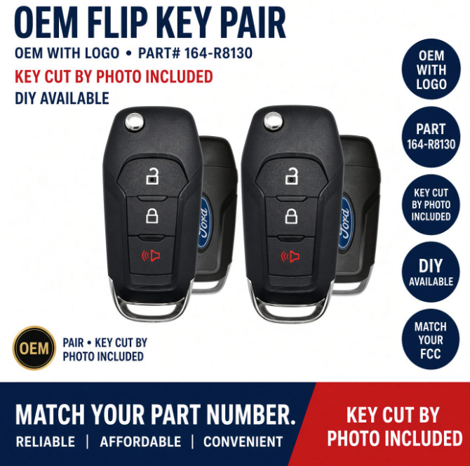 Pair OEM Ford Flipkeys 164-R8130 N5F-A08TAA Key Cut Included