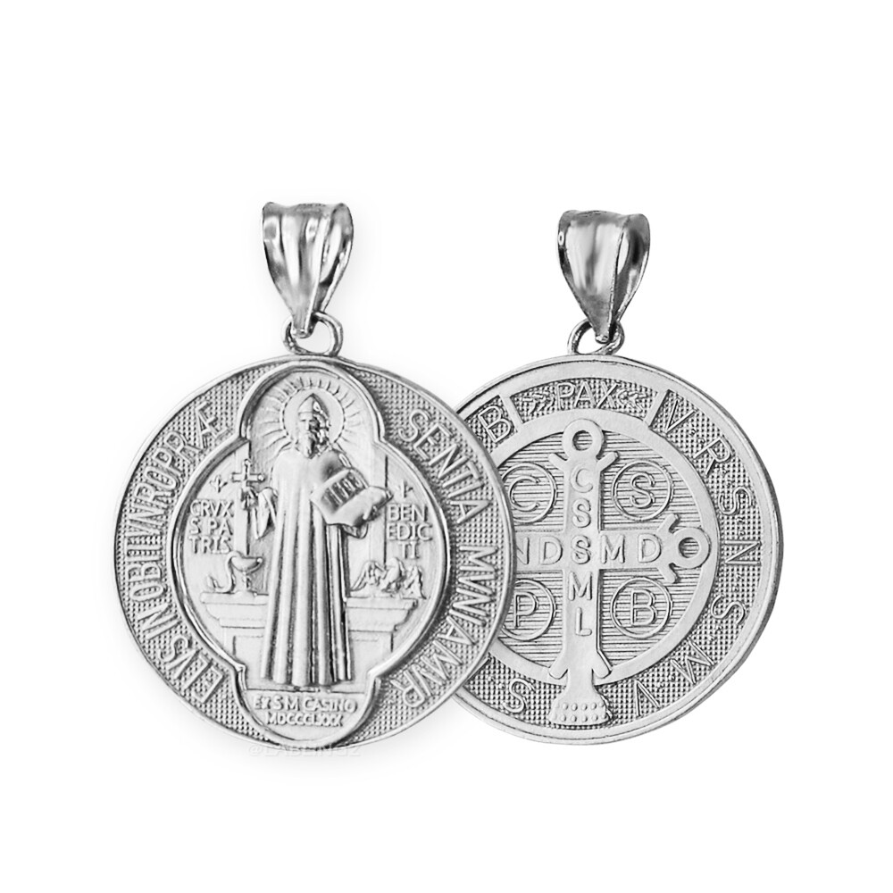Sterling Silver Saint Benedict Medal Reversible Pendant Necklace