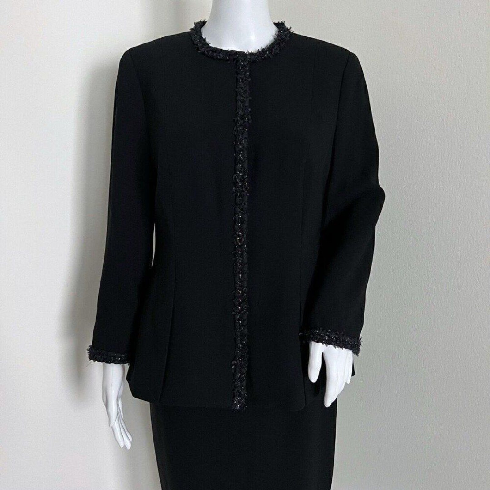 Carlisle Collection Women\'s Danica Jacket Size 6 Black Tweed Trim Career Chic