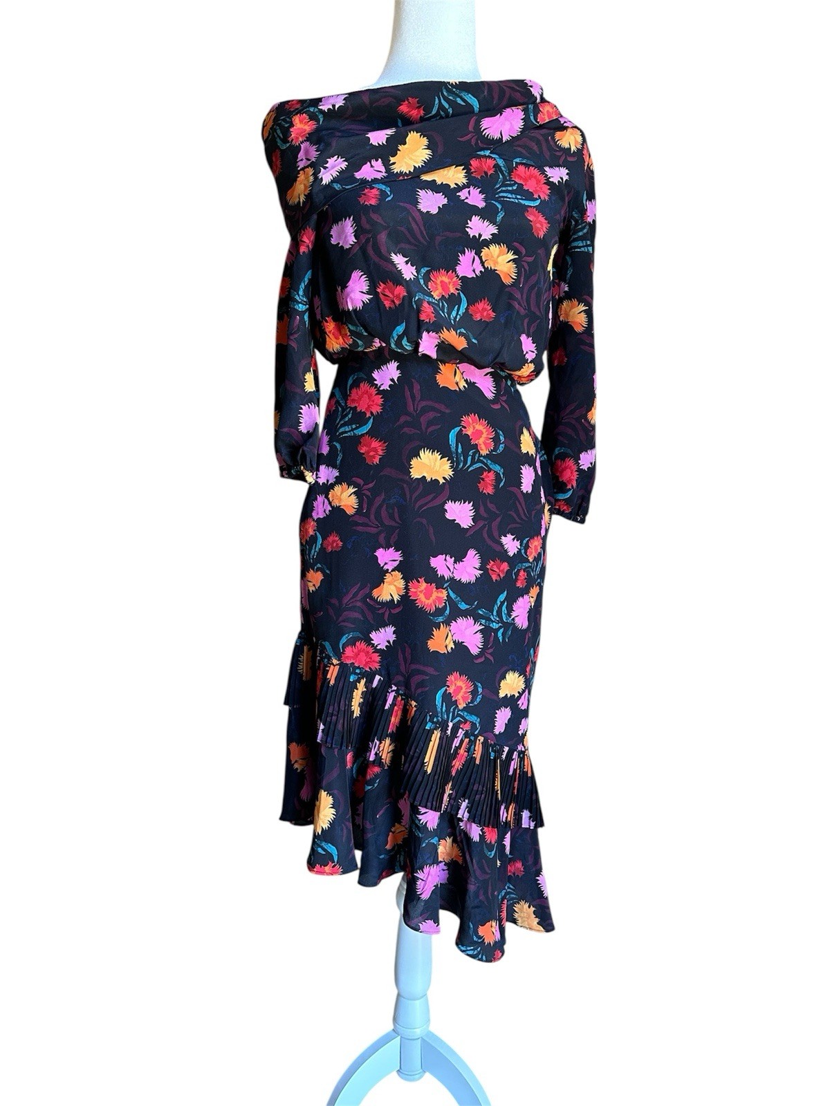 Saloni Floral Print Dress with Ruffle Hem Saloni Floral Print Dress with Ruffle Hem