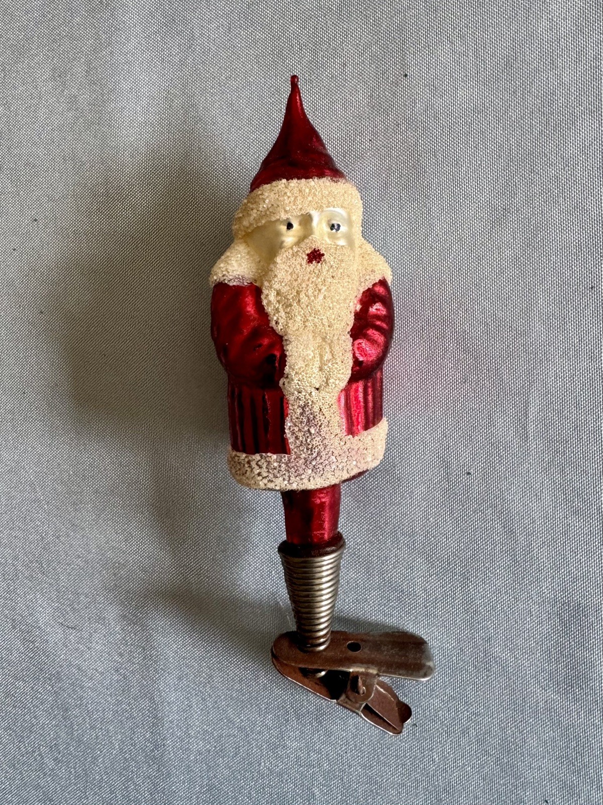 Vintage Santa Claus Christmas Tree Ornament White Mica Spring Clip Vintage Santa Claus Christmas Tree Ornament White Mica Spring Clip