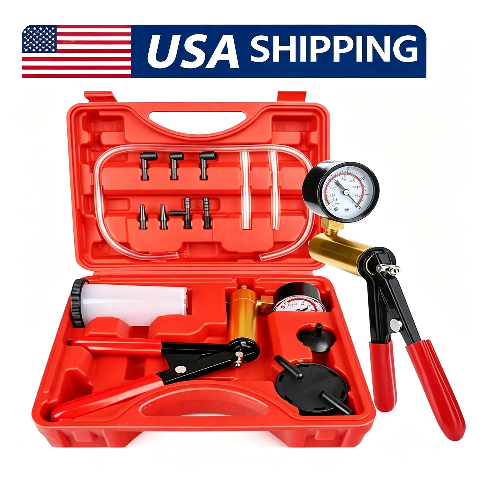 Hand Held Vacuum Pressure Pump Tester Set Brake Fluid Bleeder Bleeding Kit + Box