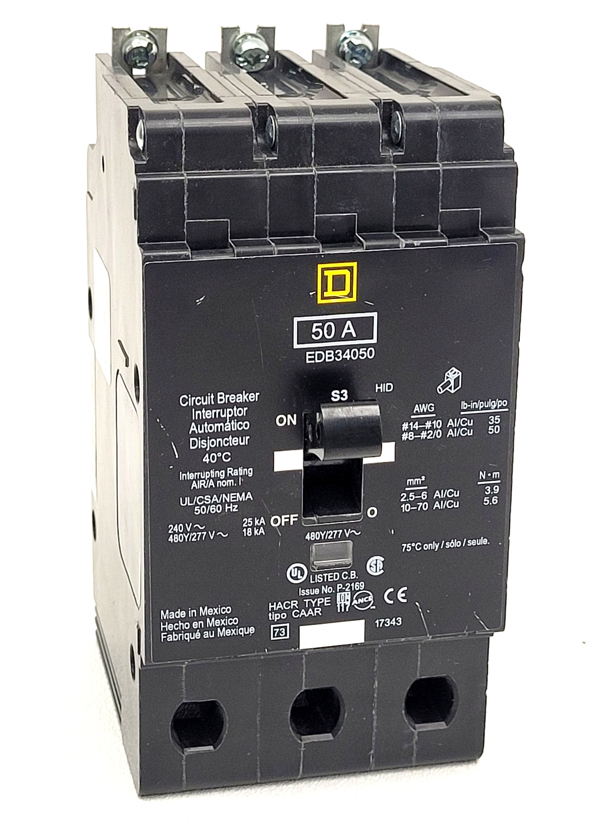 EDB34050 Square D 50 Amp 480 Volt Circuit Breaker - Next Day Option