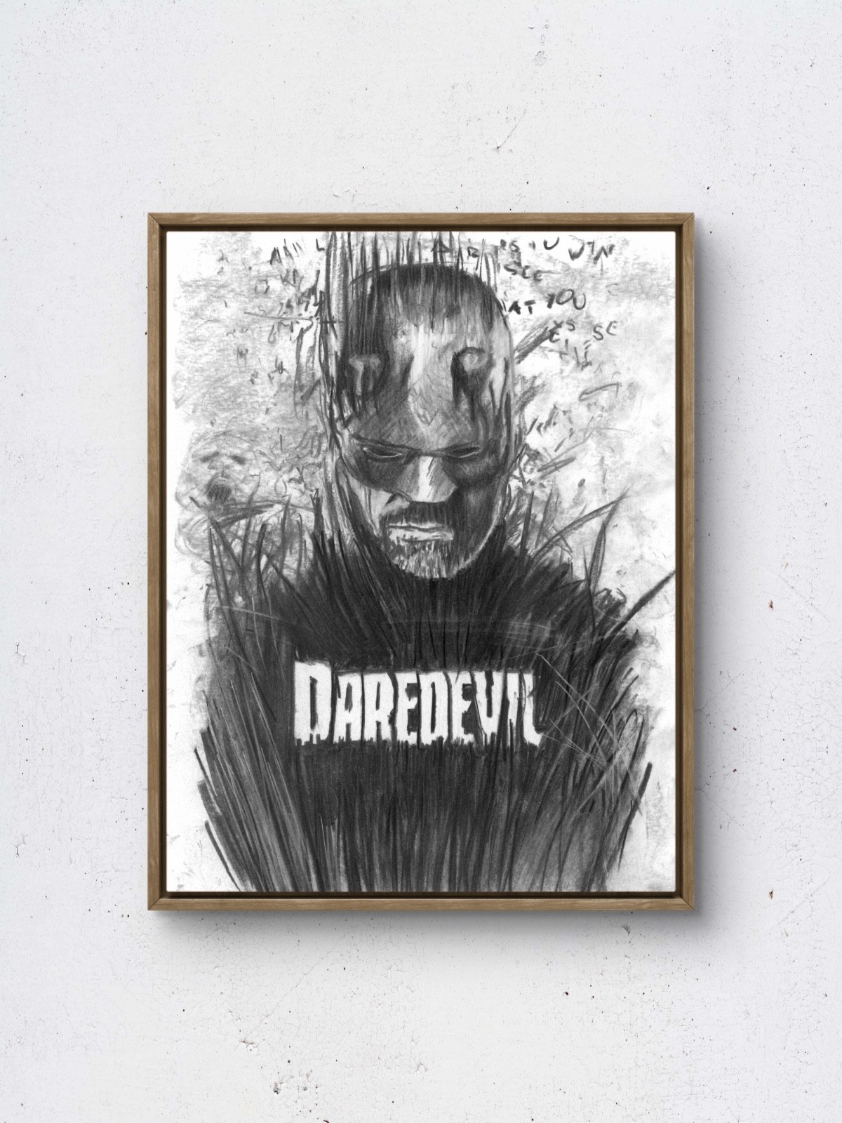 Original Charcoal 11x14 Daredevil Portrait Expressionist Comic Noir Wall Art