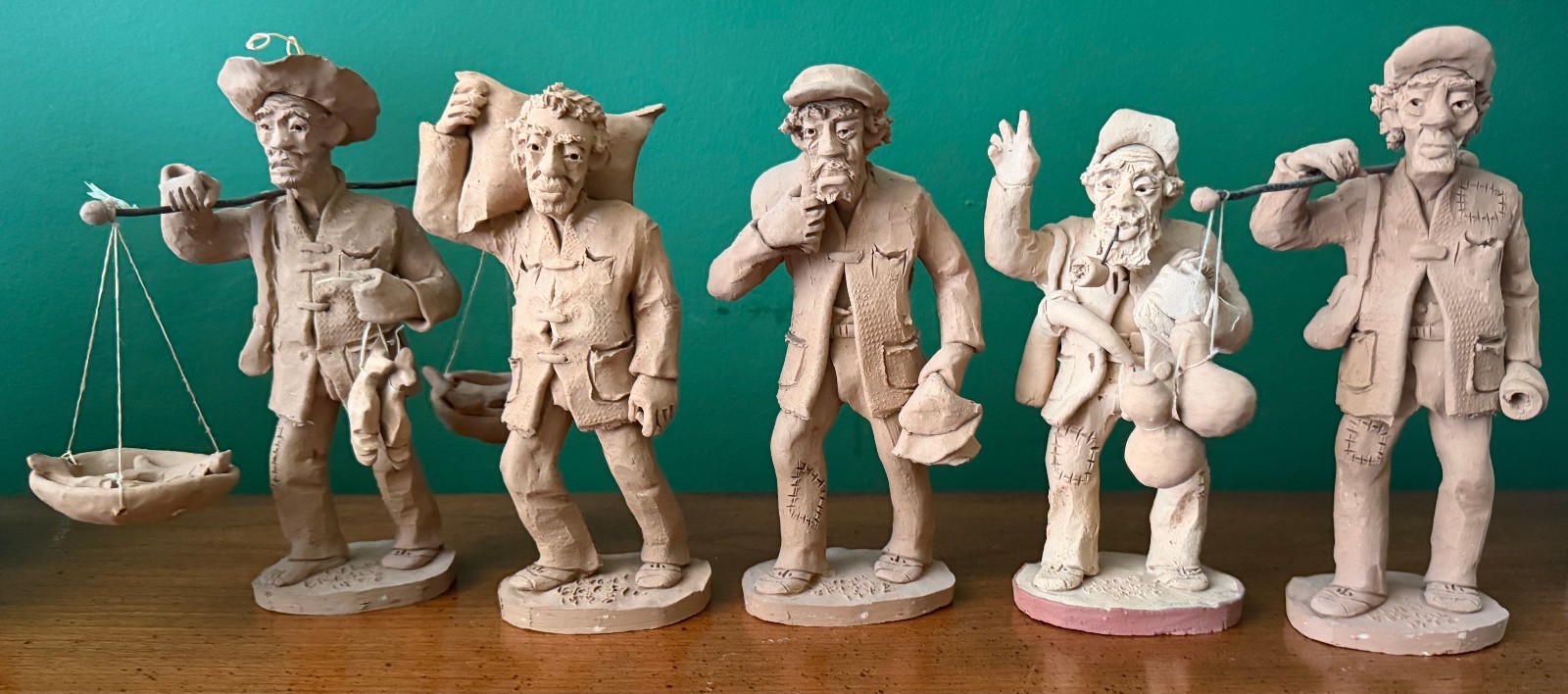Vintage Lot 5 Ivan Brasil Terracotta Clay Sculpture - Brazilian Folk Art Figures