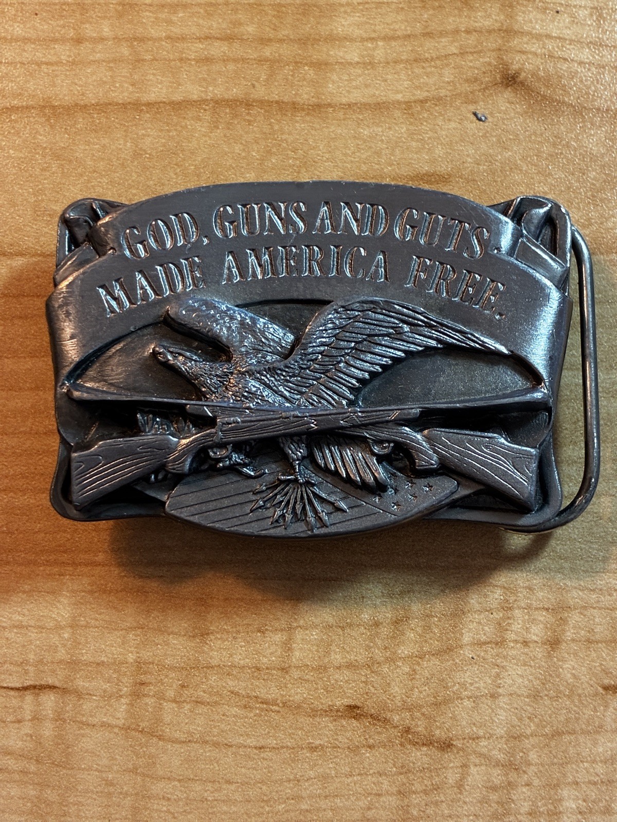 Vintage 1983 God Guns and Guts Made America Free Siskiyou Pewter Belt Buckle Vintage 1983 God Guns and Guts Made America Free Siskiyou Pewter Belt Buckle