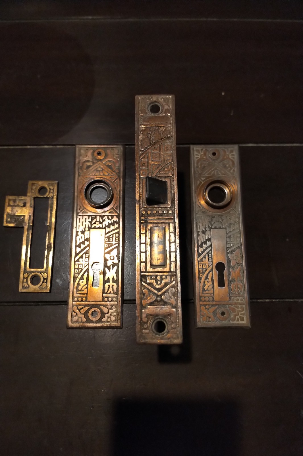 1895 Corbin Ceylon Eastlake Victorian mortise lock,backing plates,strike plate 1895 Corbin Ceylon Eastlake Victorian mortise lock,backing plates,strike plate