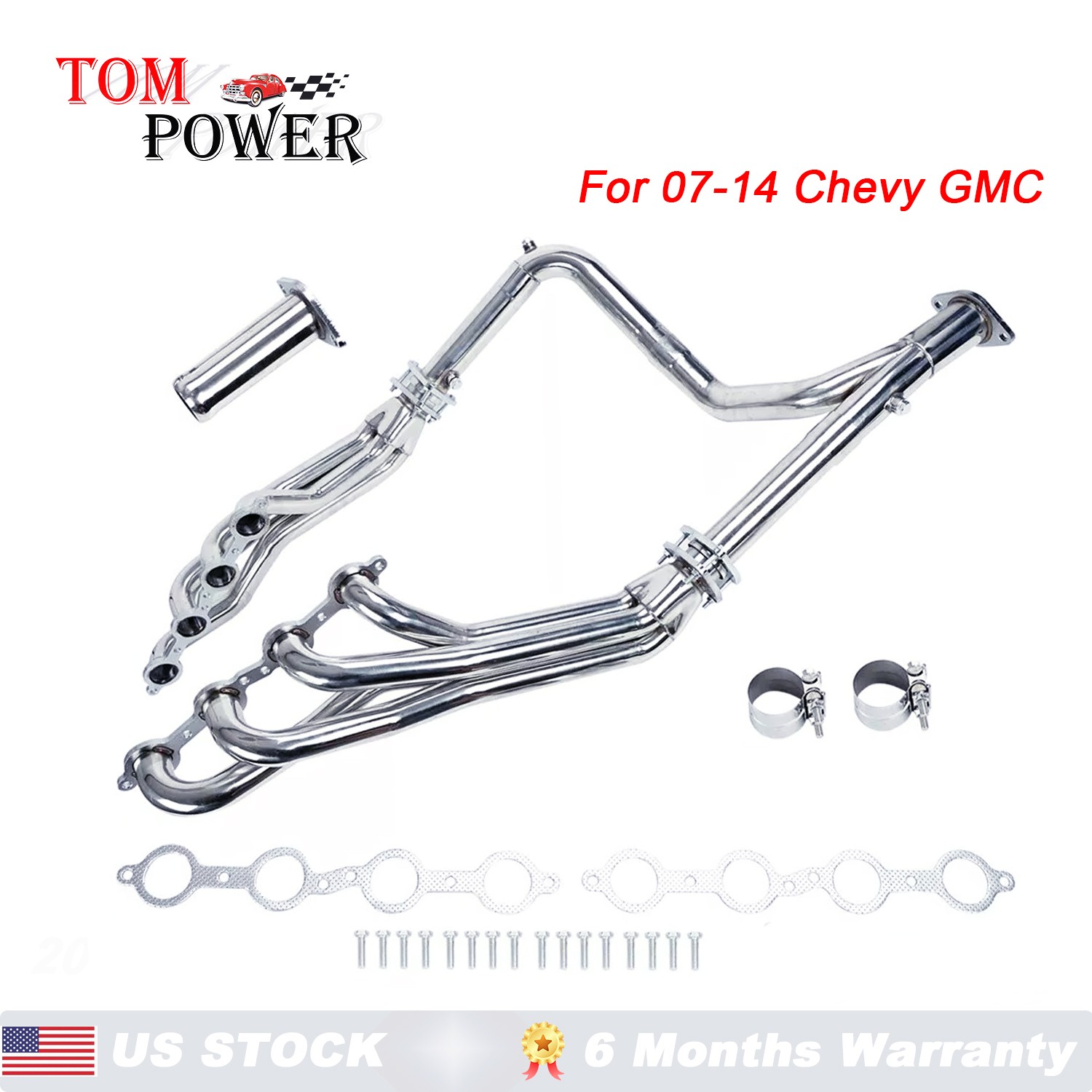 W/ Y Pipe Headers For 07-13 Chevy GMC 4.8L 5.3L 6.0L Long Tube  Stainless Steel