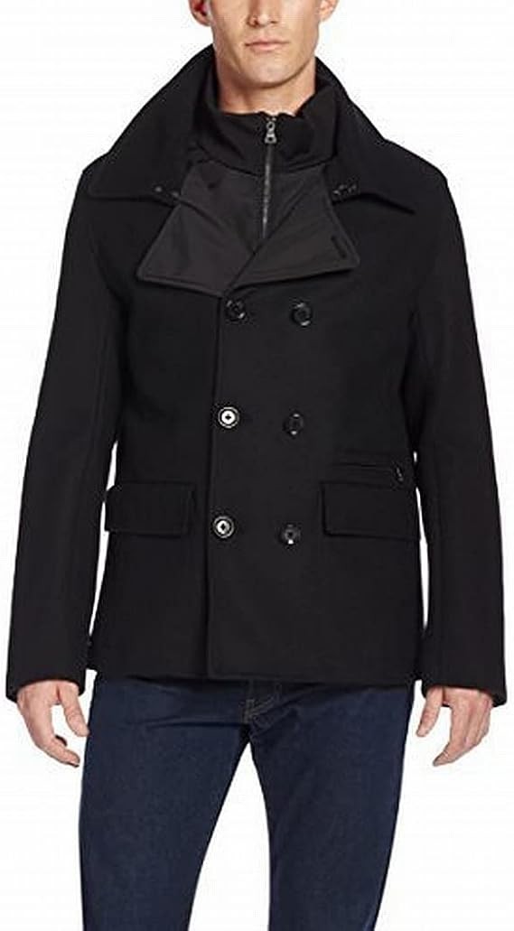 Elie Tahari Men\'s Double Breasted Peacoat Jacket Attached Zip Front Bib Size XXL