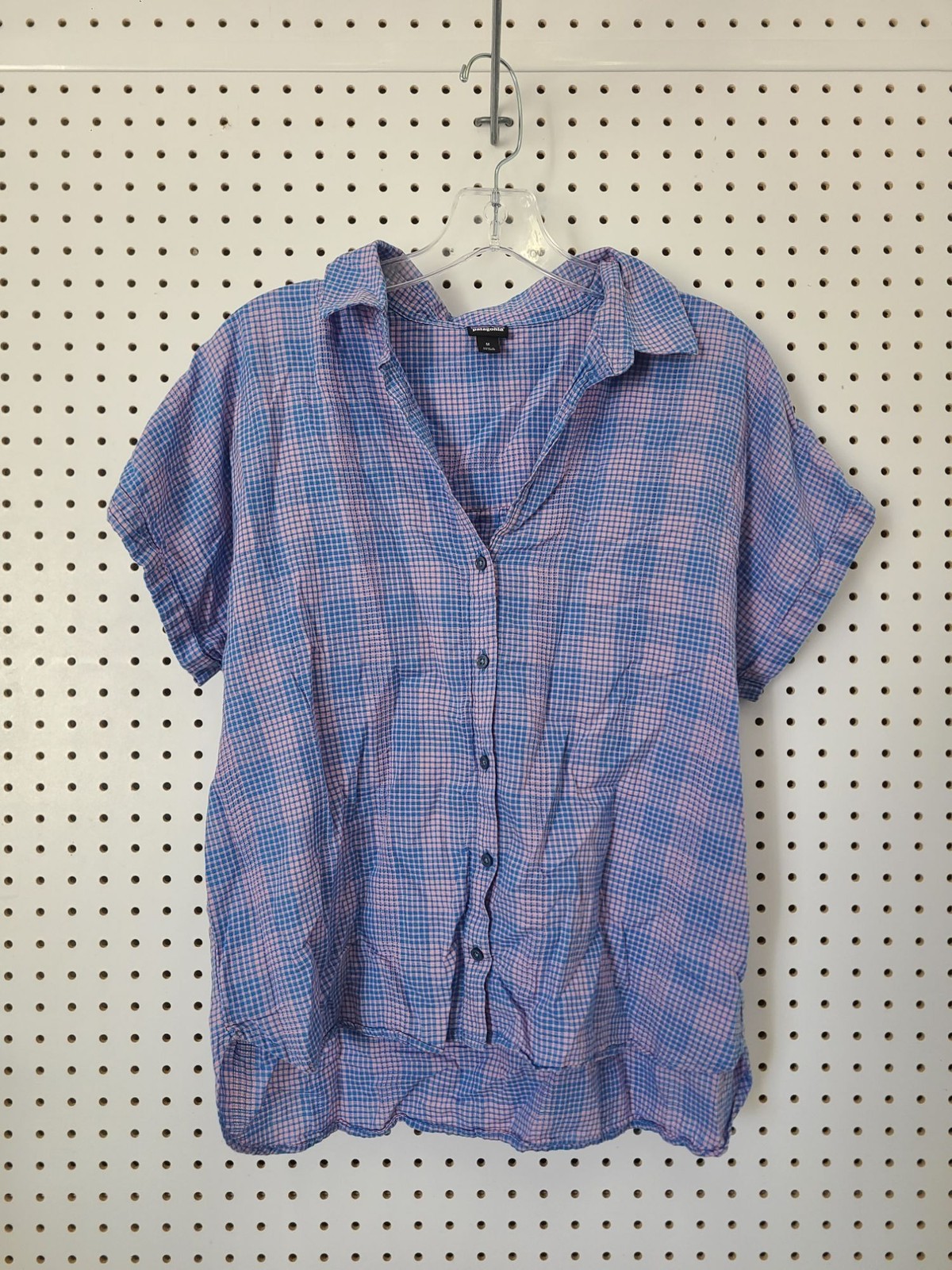 Patagonia Womens Blue & Pink Plaid Short-Sleeve Button-Up Shirt M Lightweight Ca