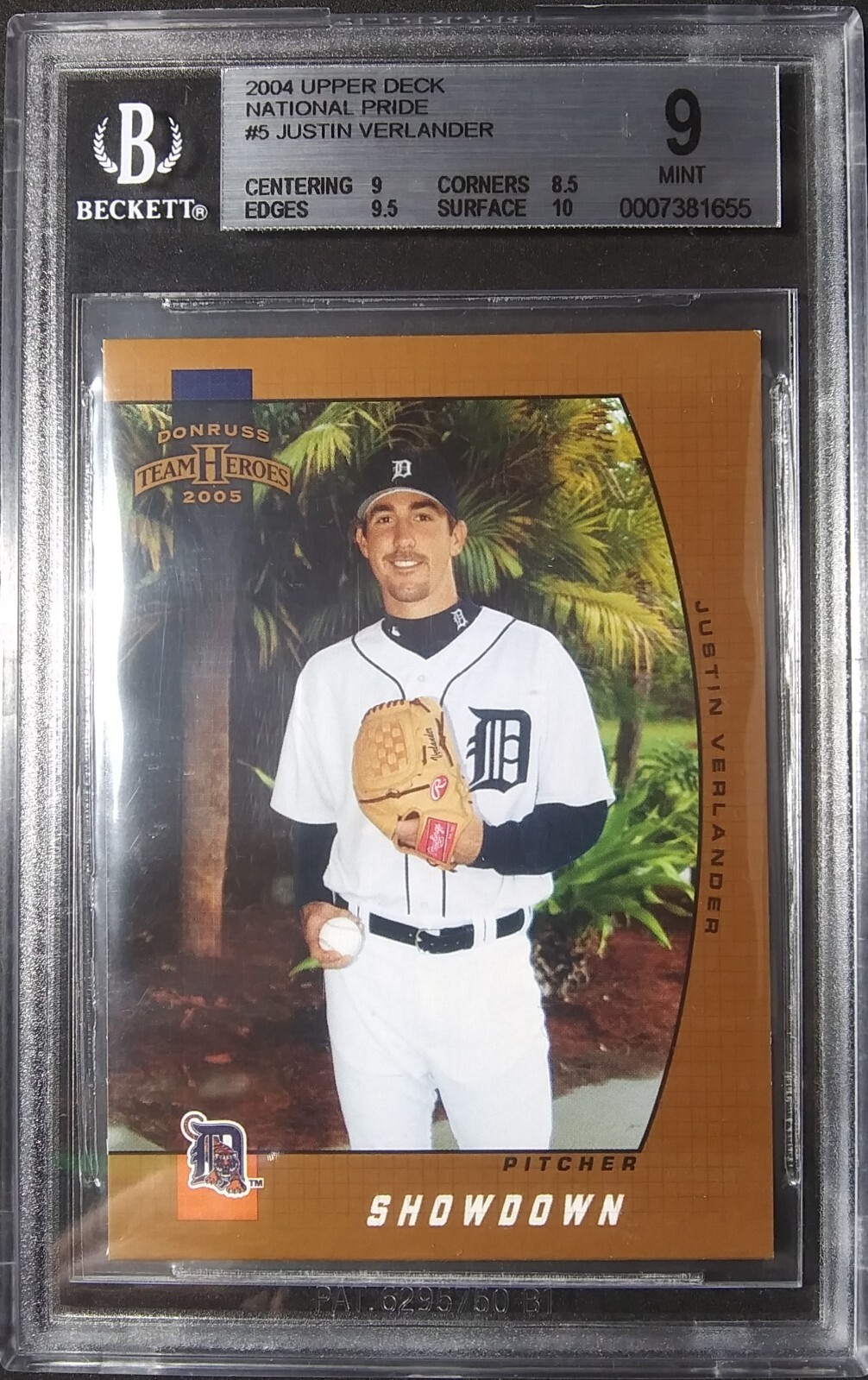 2005 Donruss Team Heroes Rookie /100 Bronze #371 Justin Verlander RC SP MT BGS 9