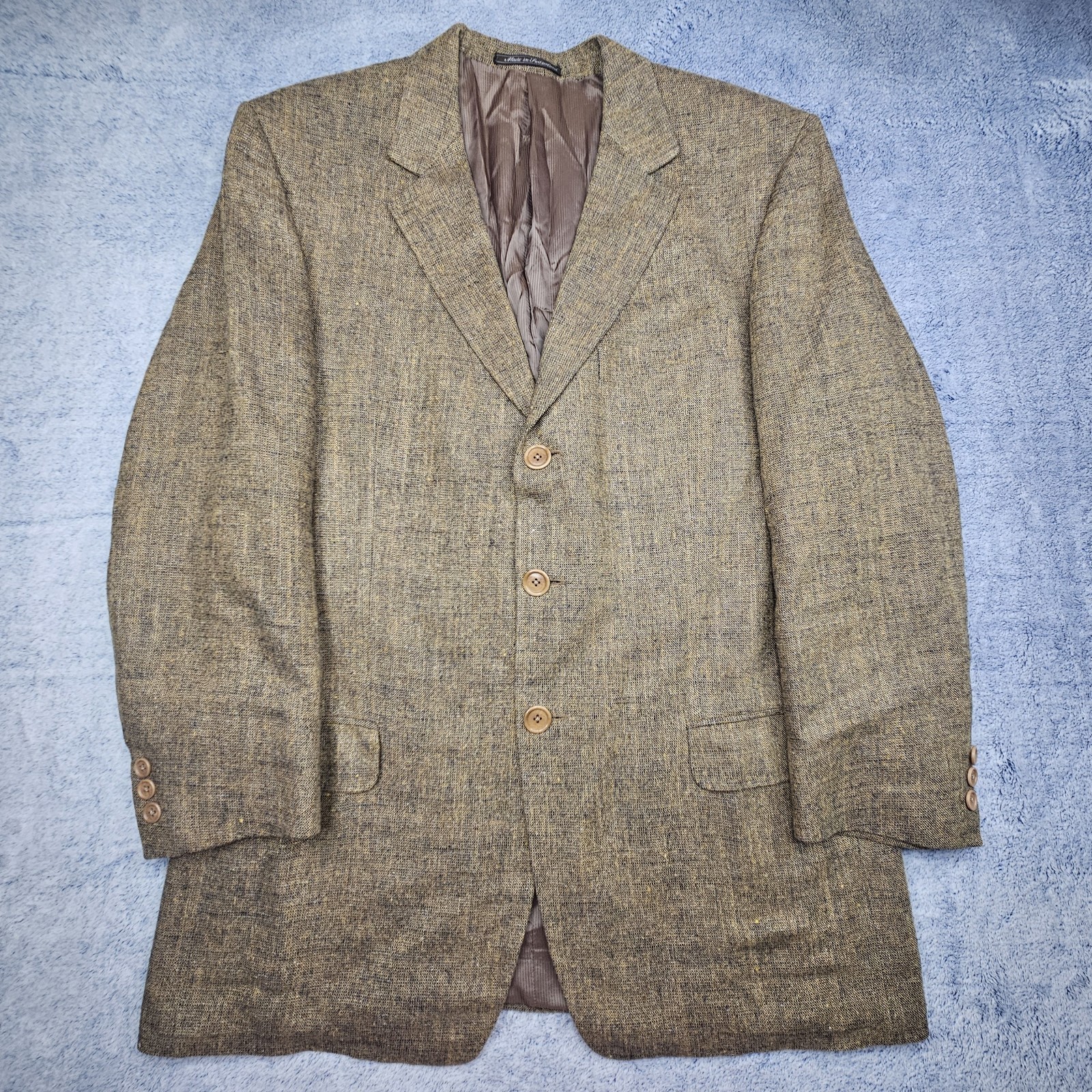 Vintage Ermenegildo Zegna Sport Coat Men\'s 44R Brown 100% Silk Blazer Jacket Ivy
