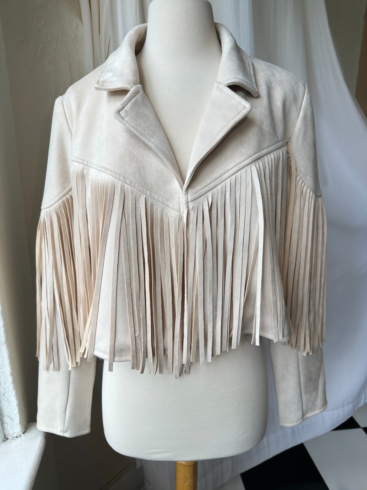 Industry Republic Clothing Faux Suede Fringe Moto Jacket Ivory Size M
