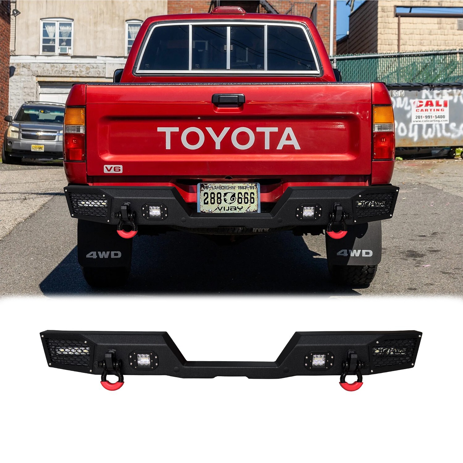 Vijay For 1989-1995 Toyota Pickup Black Steel Rear Bumper With LED Light&D-ring