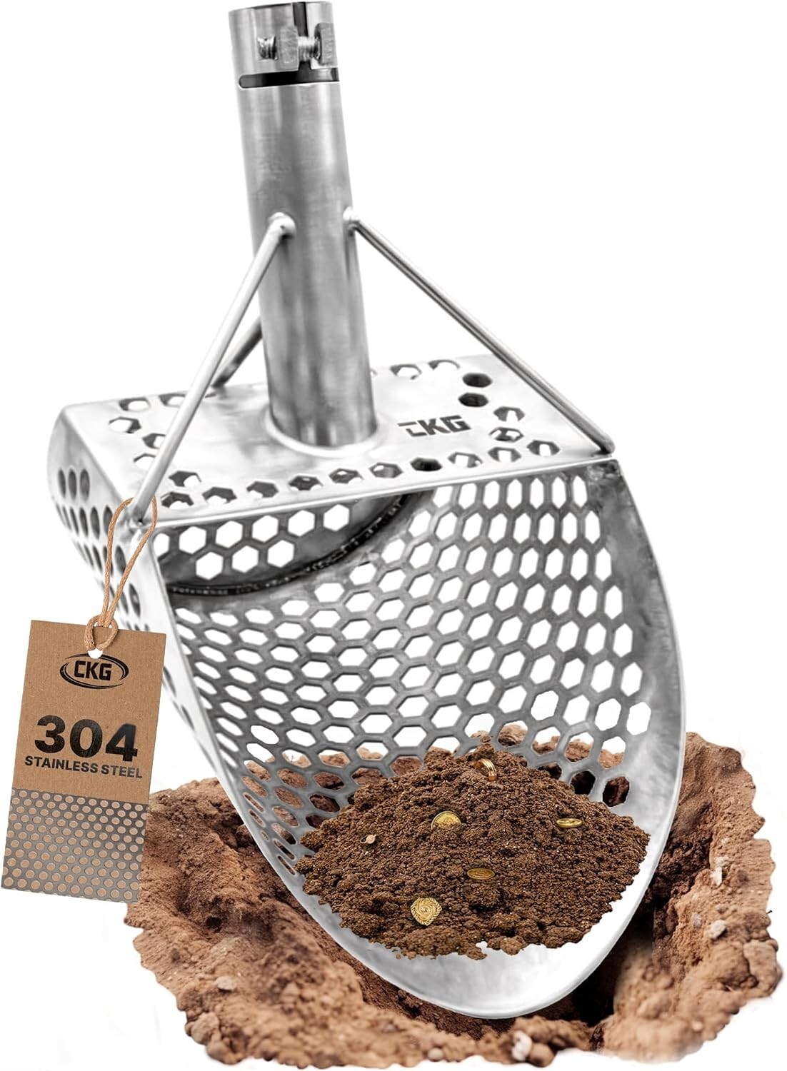 CKG Sand Scoop for Metal Detecting Sand Sifter for Beach Stainles Steel 304, 9x6