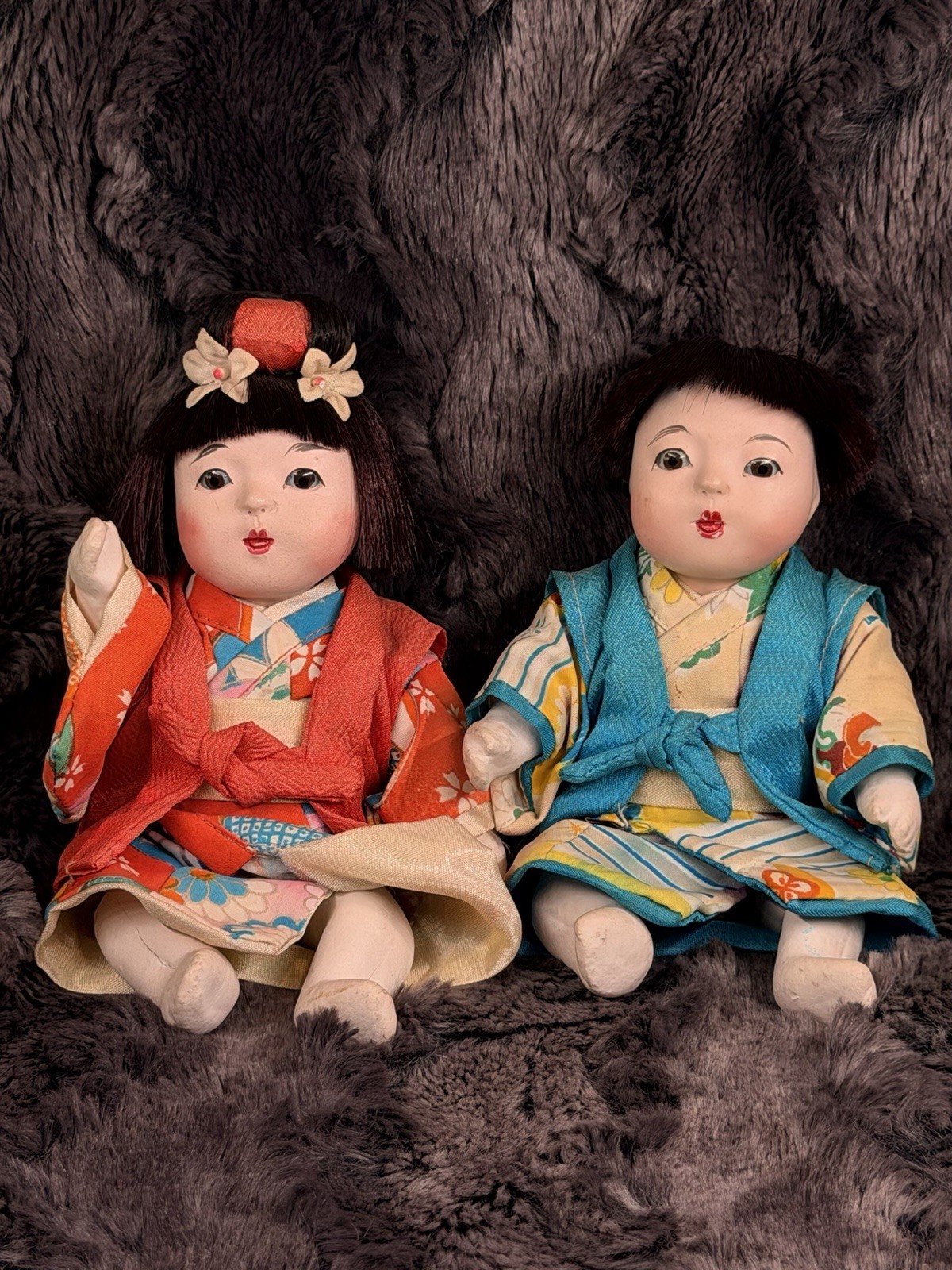 Pair of Vintage Japanese Ichimatsu Gofun Dolls (Ningyo). Pair of Vintage Japanese Ichimatsu Gofun Dolls (Ningyo).