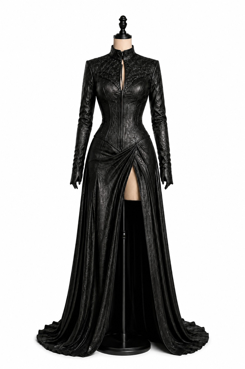 Women\'s Gothic Long Leather Coat Black Victorian Style Leather Coat