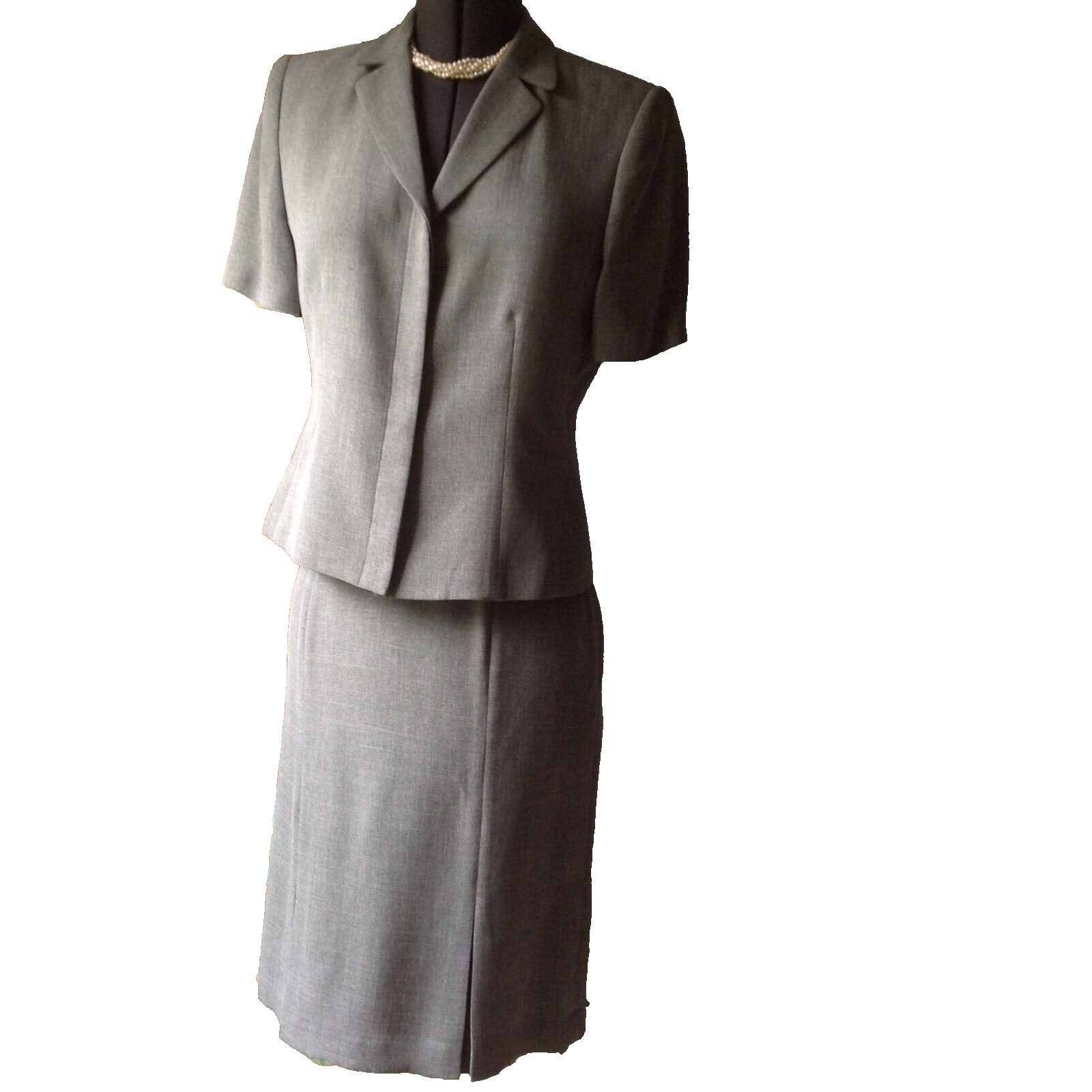 Amanda Smith Women\'s Short Sleeve Gray Skirt Suit Jacket Blazer Size 10