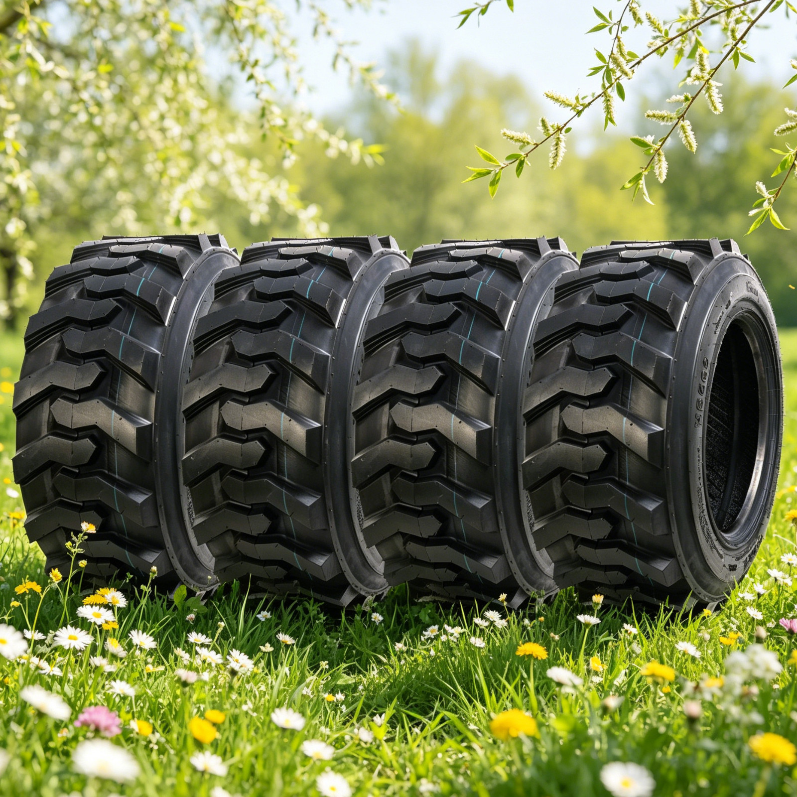4Pcs 10-16.5 SKS Skid Steer Tires 10x16.5 10PR Heavy Duty Durable Load-Bearing