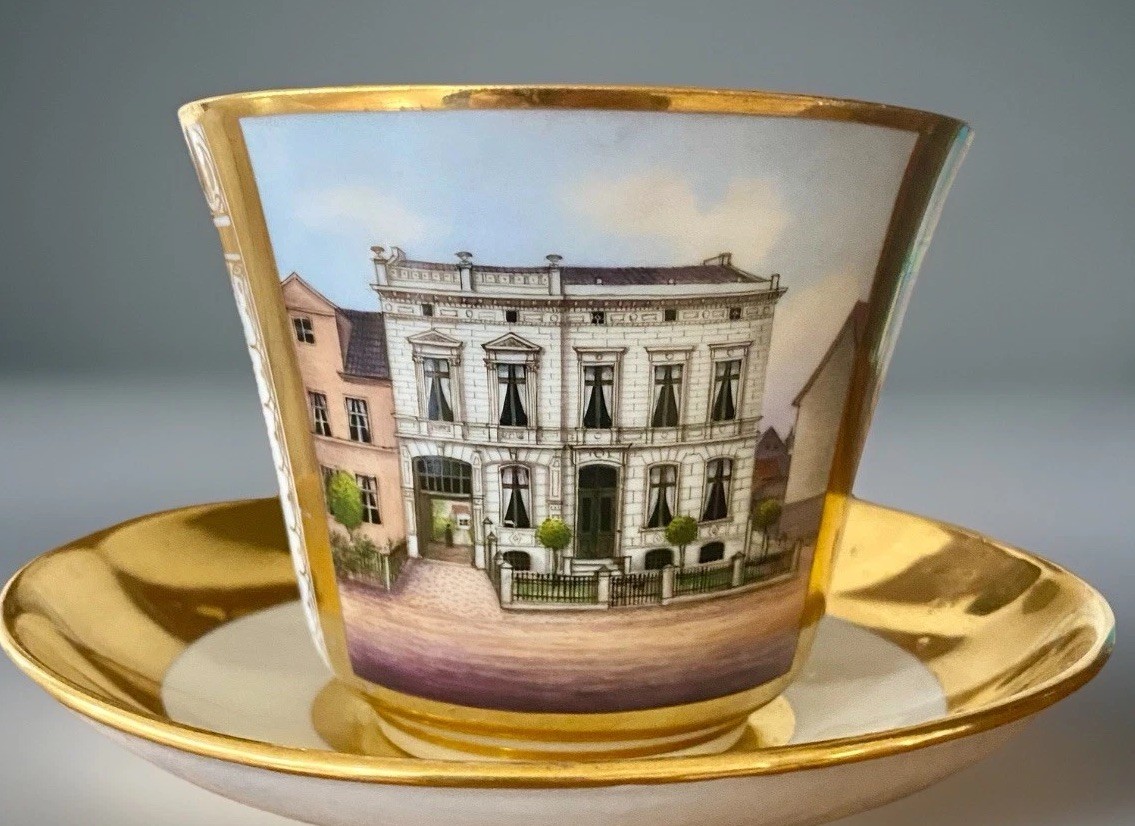 Empire Old Paris Sevres Meissen Style Porcelain Chocolate Cup Saucer