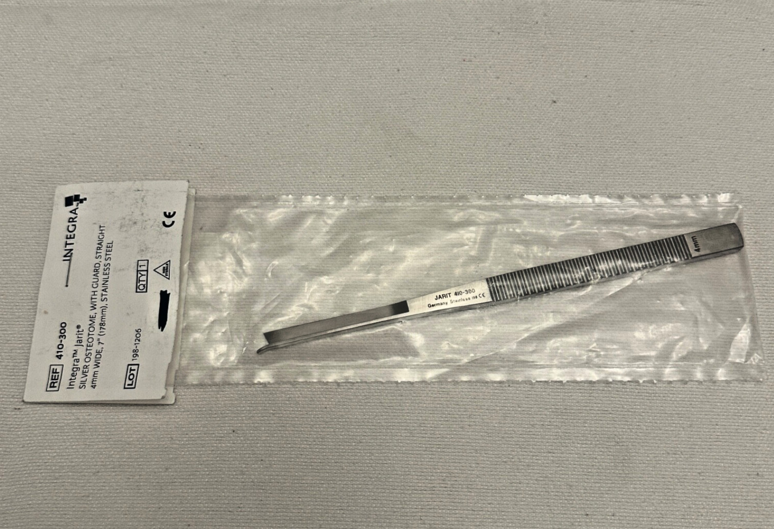 Integra Jarit 410-300 Silver Osteotome W/ Guard ,Straight  , 4mm Wide  WL 7\
