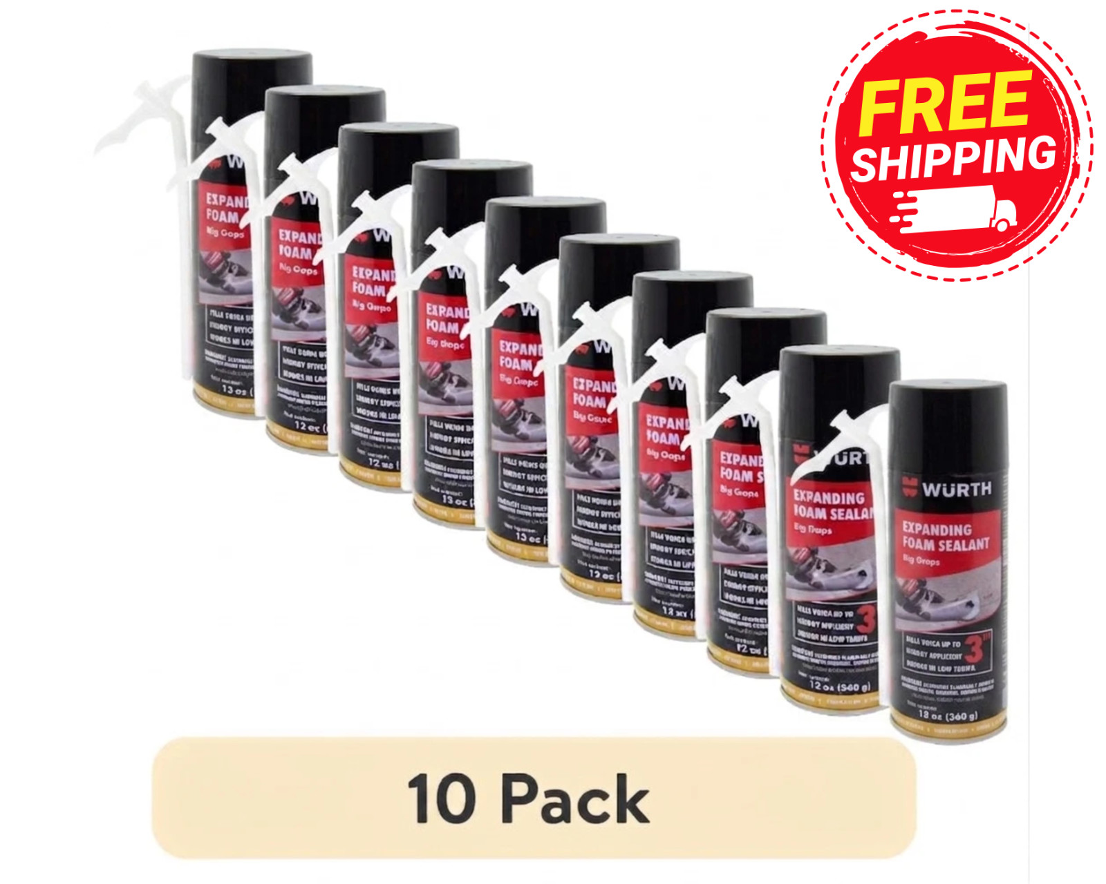 (10 Pack) Big Gaps Expanding Insulating Spray Foam Sealant, up to 3-in, 12oz Can
