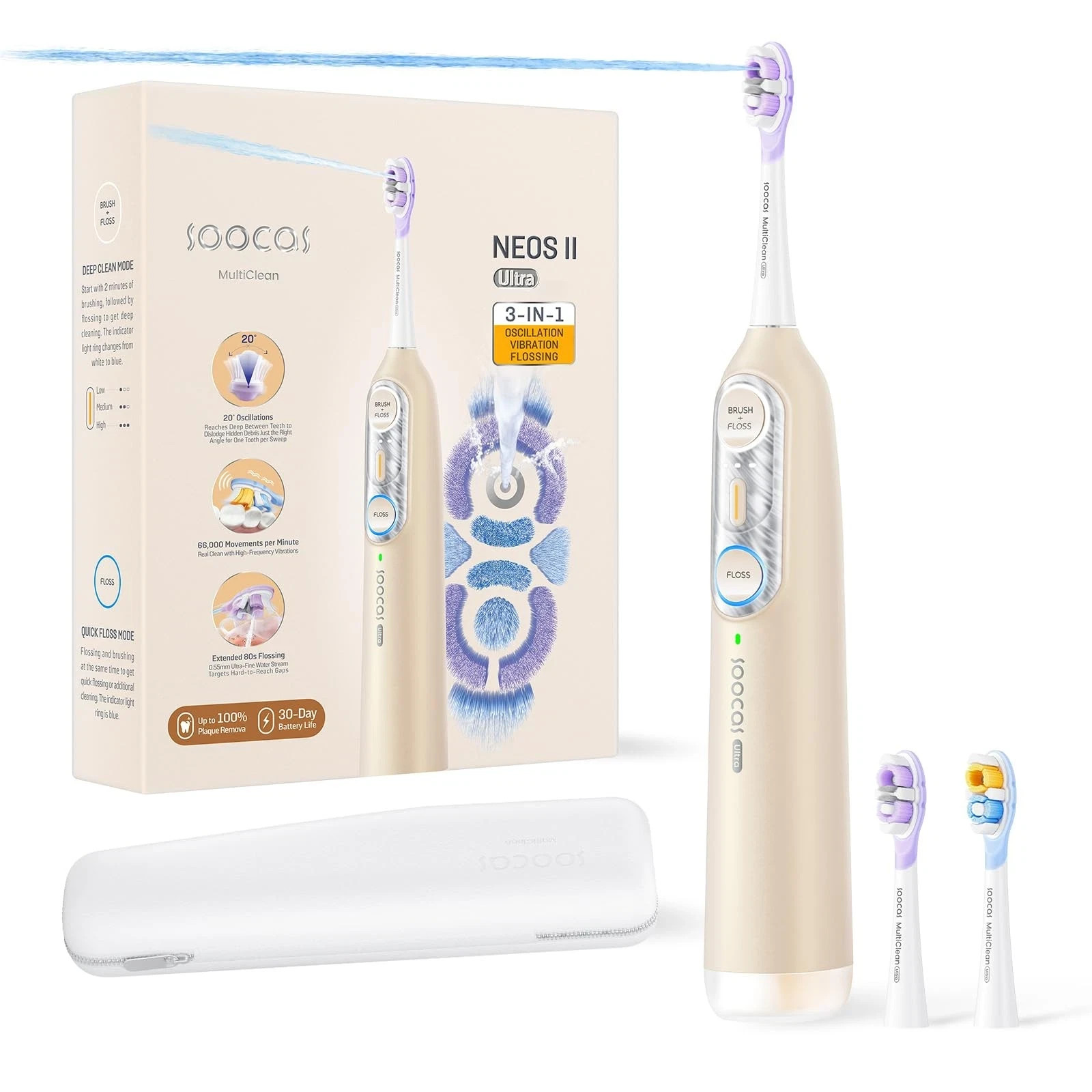 SOOCAS NEOS II Ultra T04 3-in-1 Toothbrush Water Flosser Open Box Gold