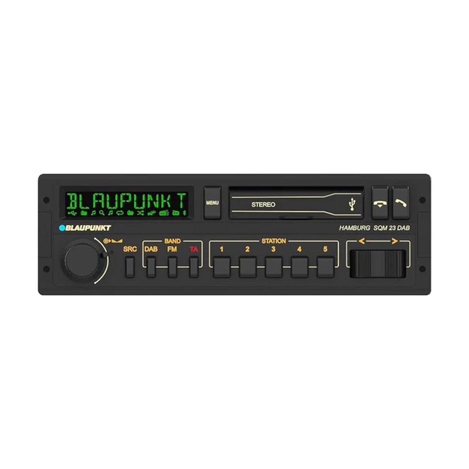 Blaupunkt Hamburg Single DIN Retro Classic USB Bluetooth AM/FM Stereo Receiver