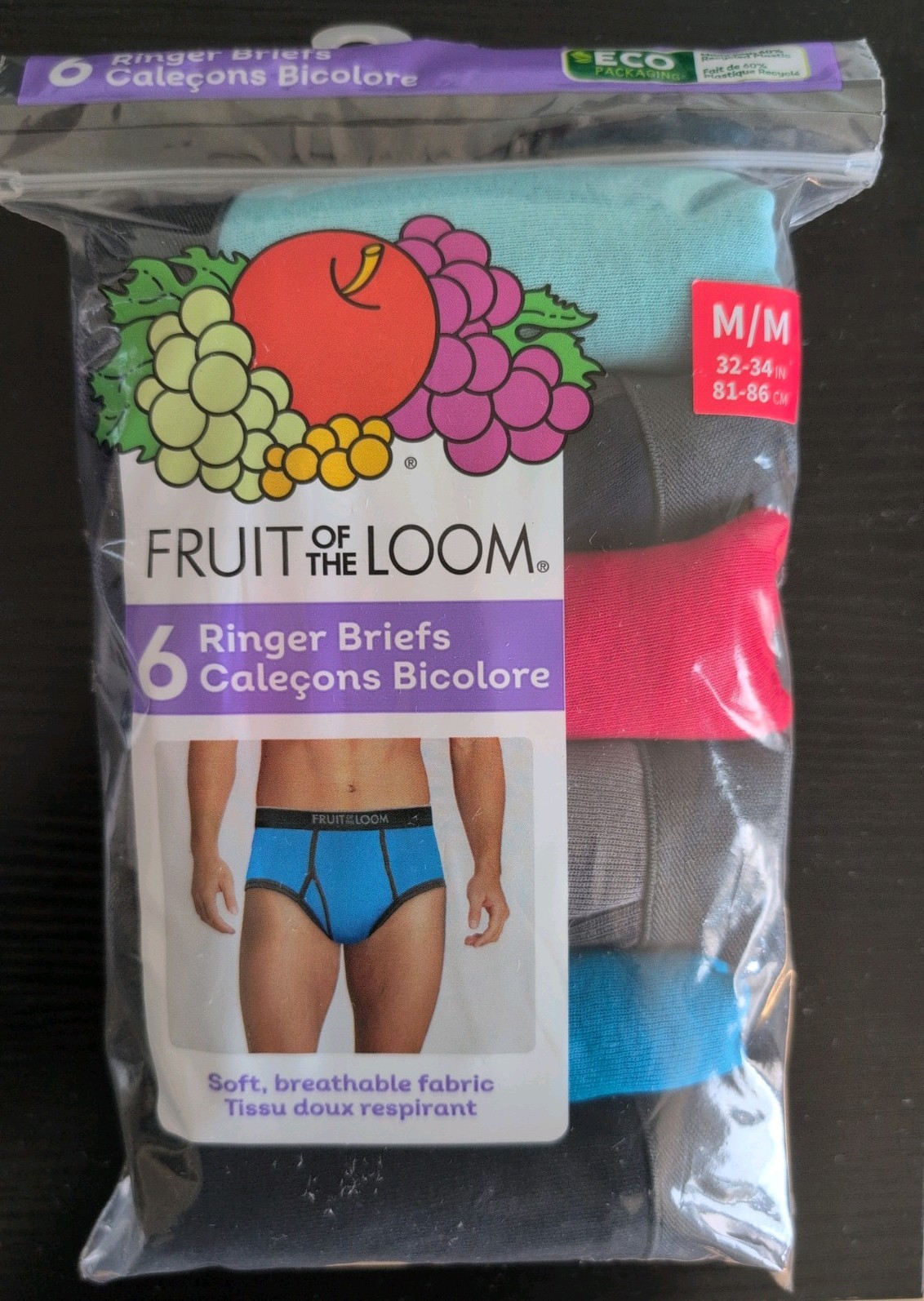 Very Rare - Men\'s Fruit Of The Loom Briefs - Ringer Style - Size Medium - 6 Pack