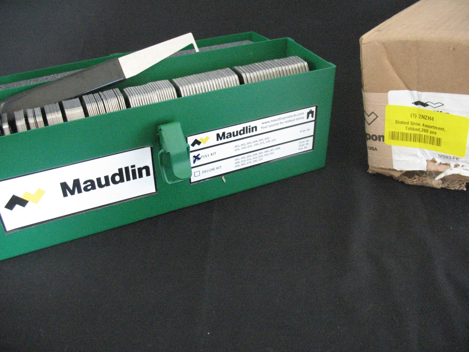 MAUDLIN PRODUCTS MSB3-FK Slotted Shim Assortment, Tabbed,Stainless,260 pcs 2NZH4