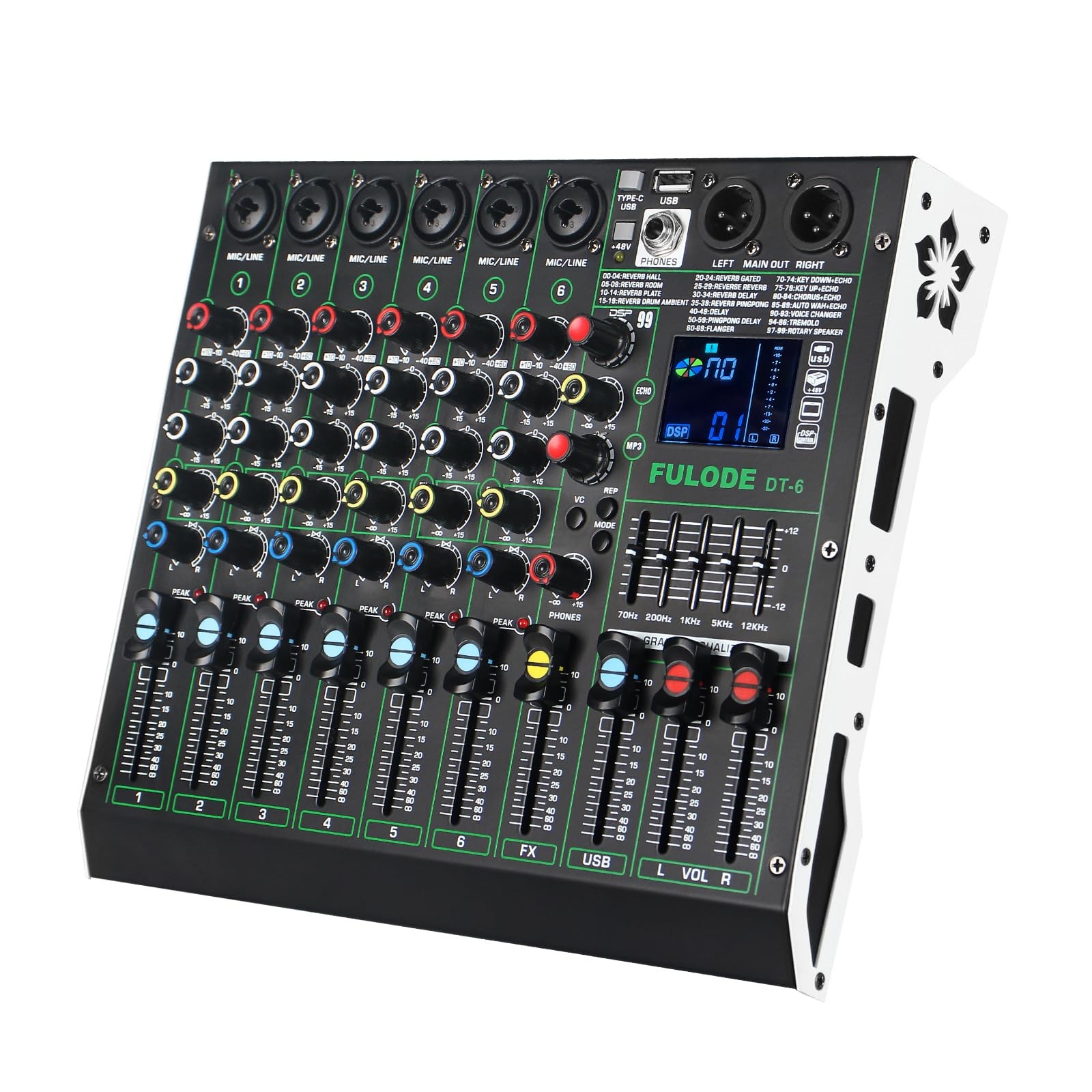 FULODE Professional DJ Audio Mixer,6 Channel Sound Mixing music Board With...