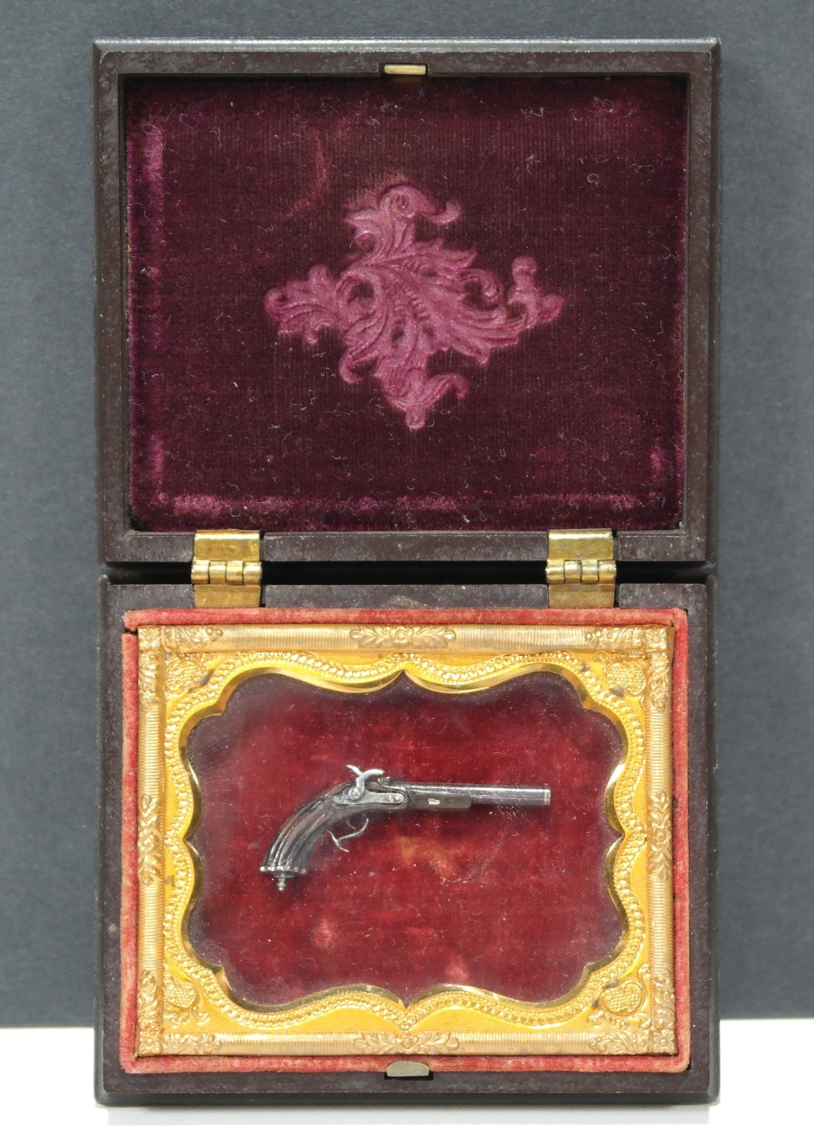 Antique Guttapercha folding Frame 18th Century Miniature Powder Pistol
