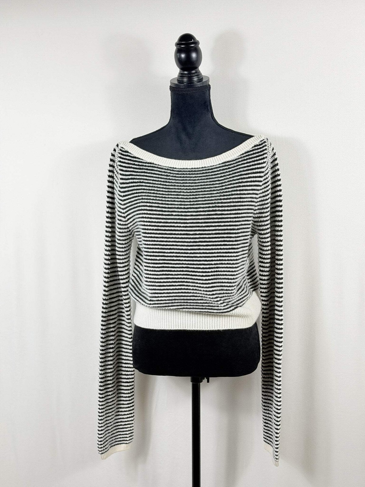 Reformation Cashmere Striped Cropped Bateau Sweater – Blue/White